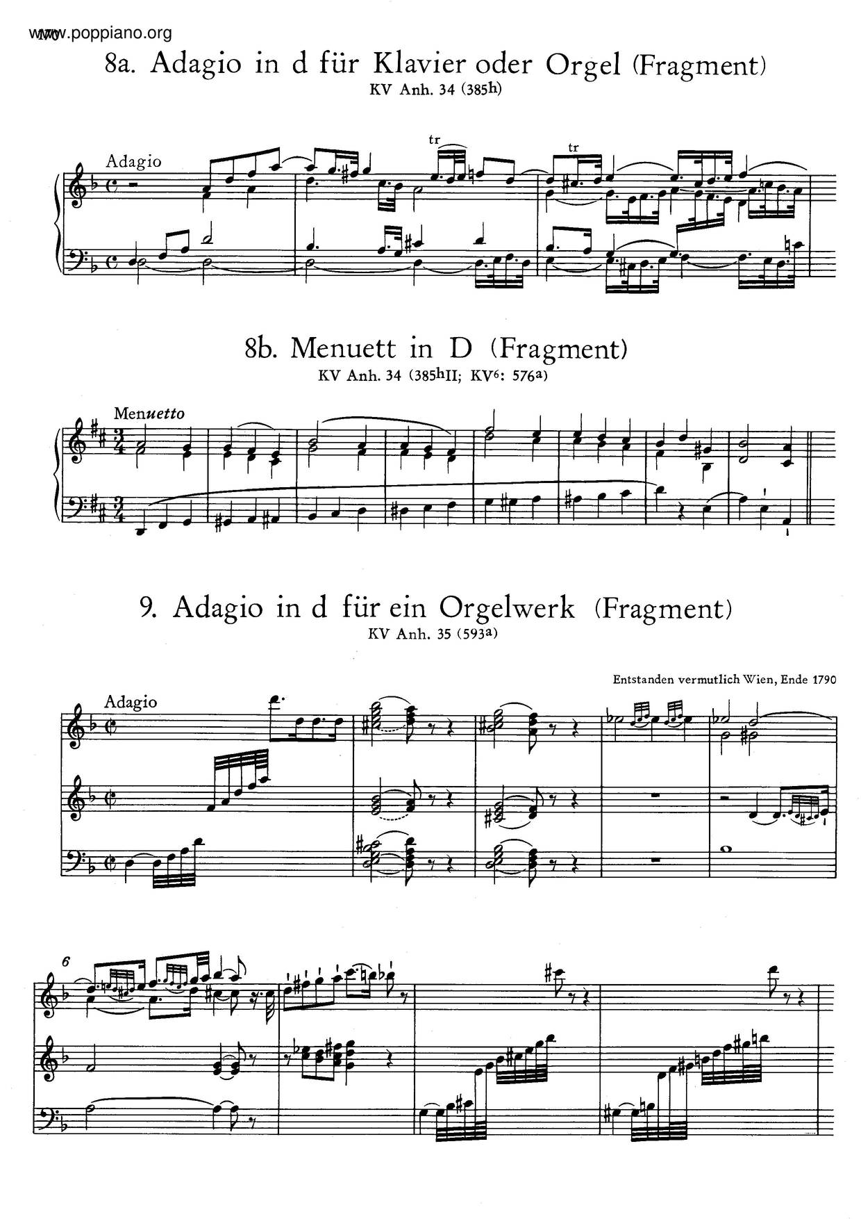 Adagio In D Minor, K. Anh. 35/593A琴谱