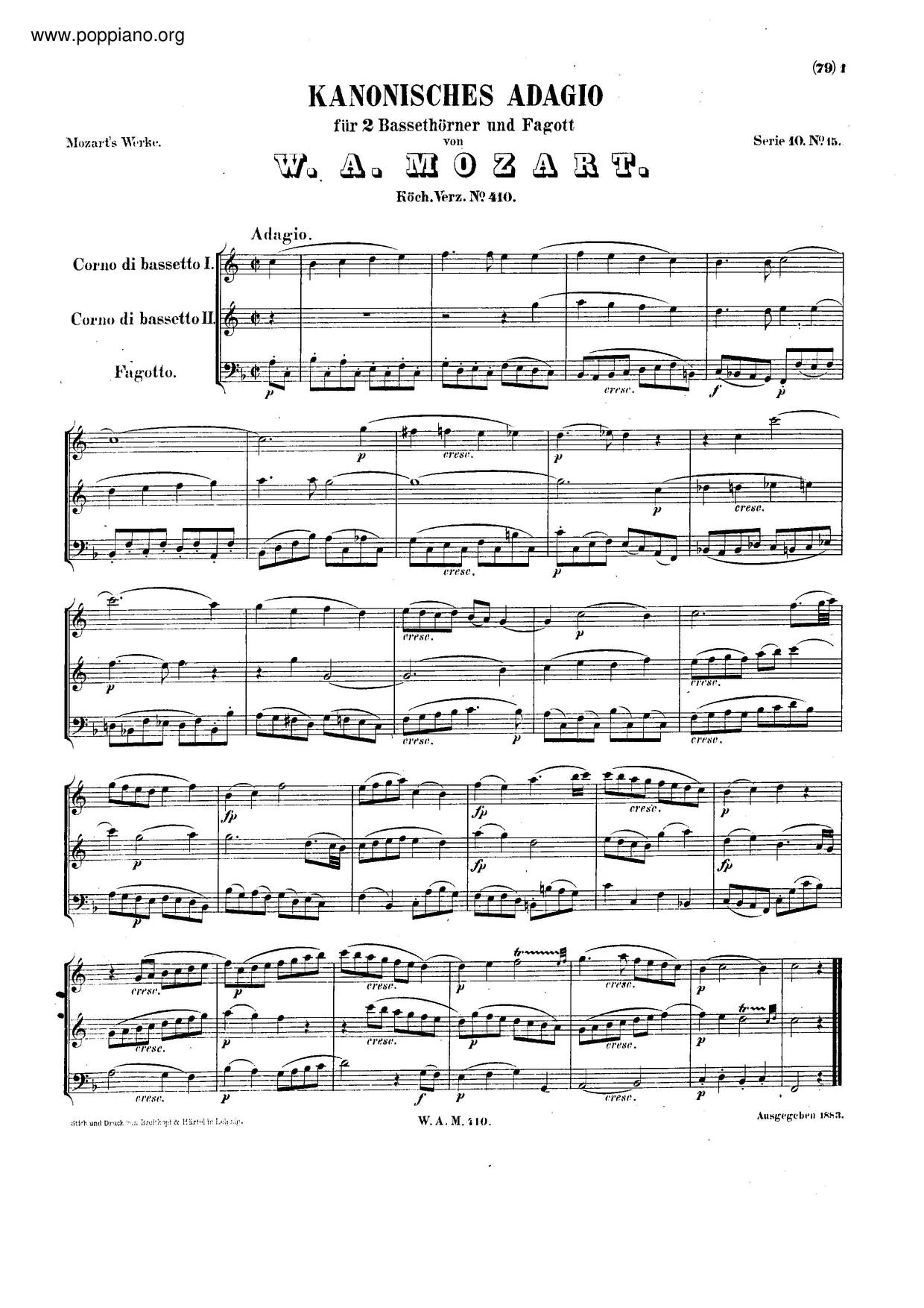 Adagio In F Major, K. 410/484D琴譜