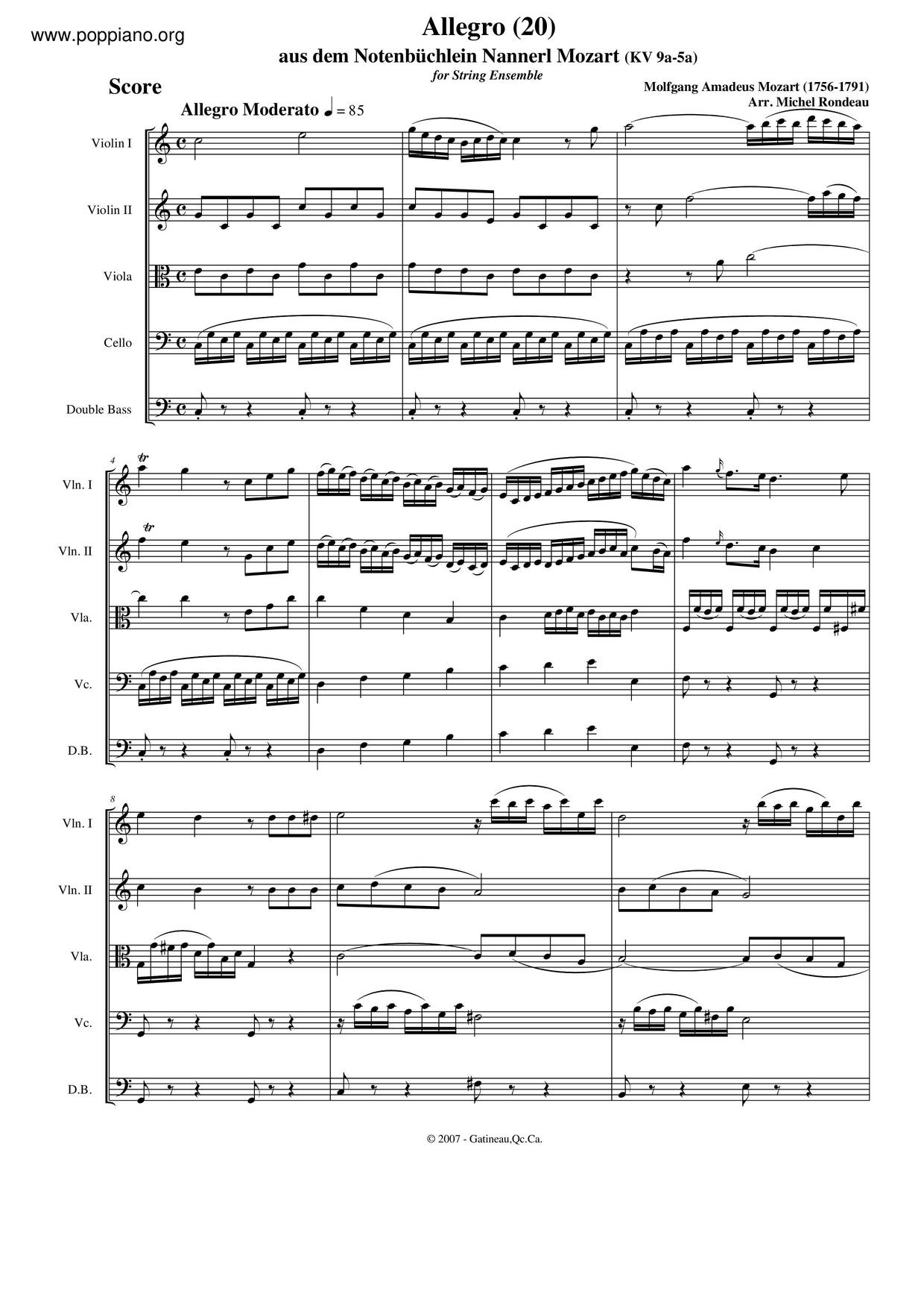 Allegro In C Major, K. 5Aピアノ譜
