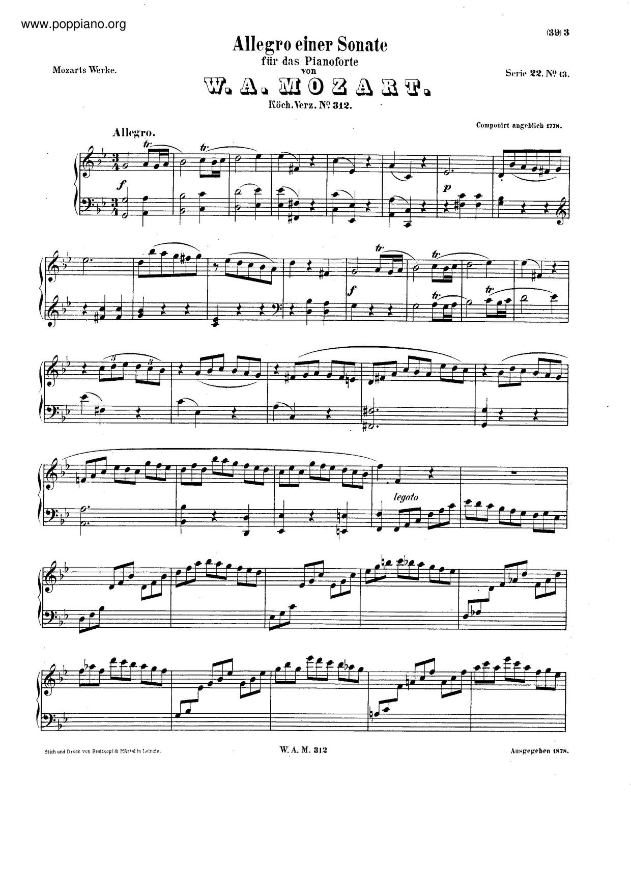 Allegro In G Minor, K. 312/590Dピアノ譜