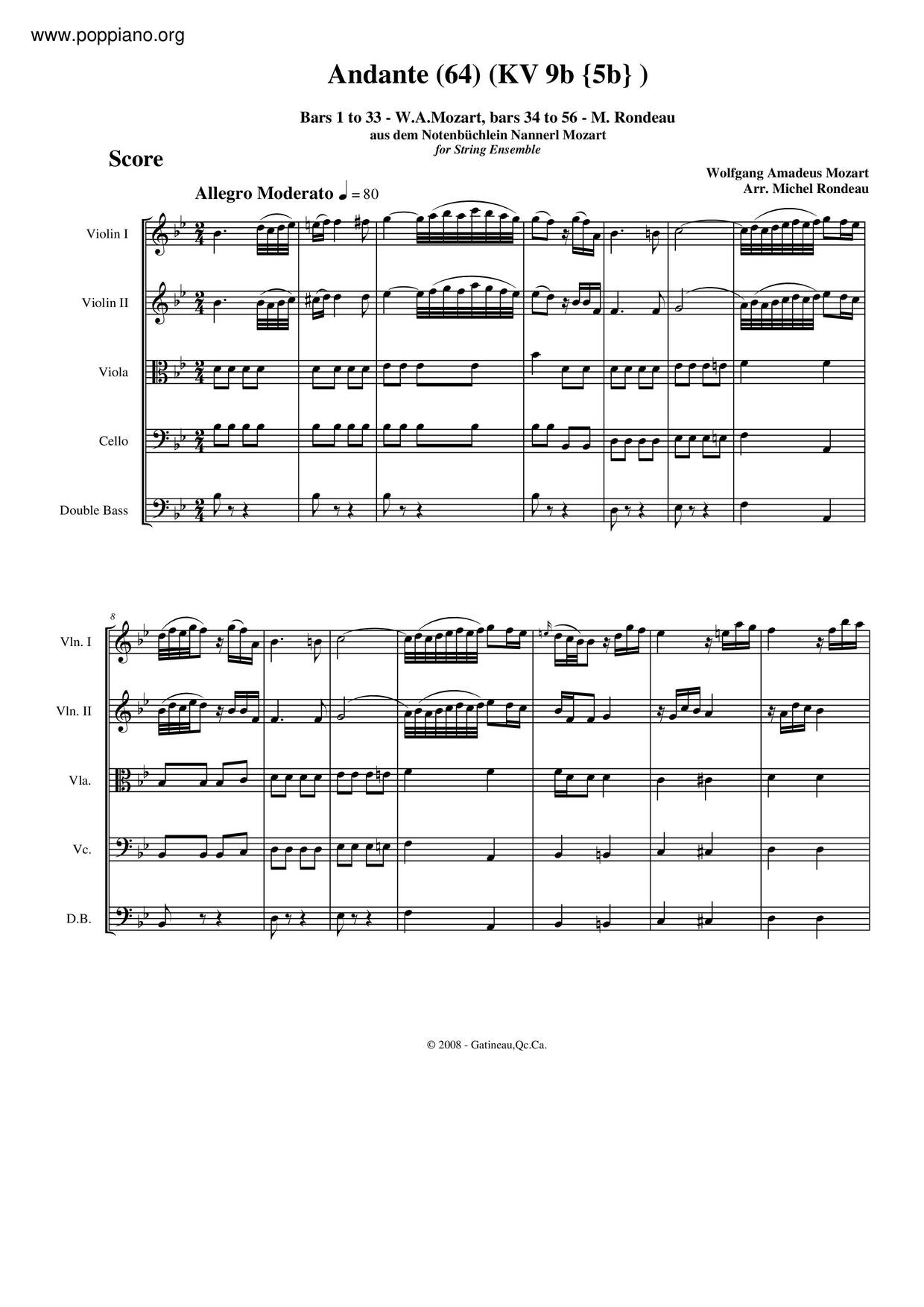 Andante In B-Flat Major, K. 5B Score