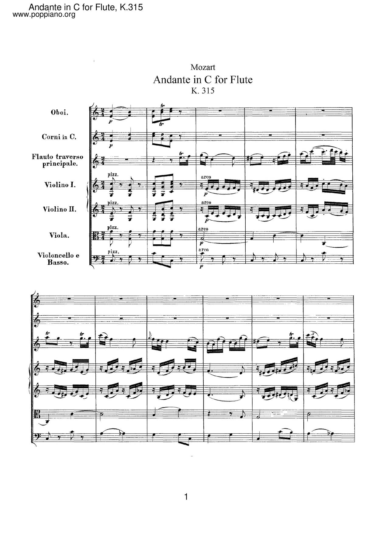Andante In C Major, K. 315/285E Score