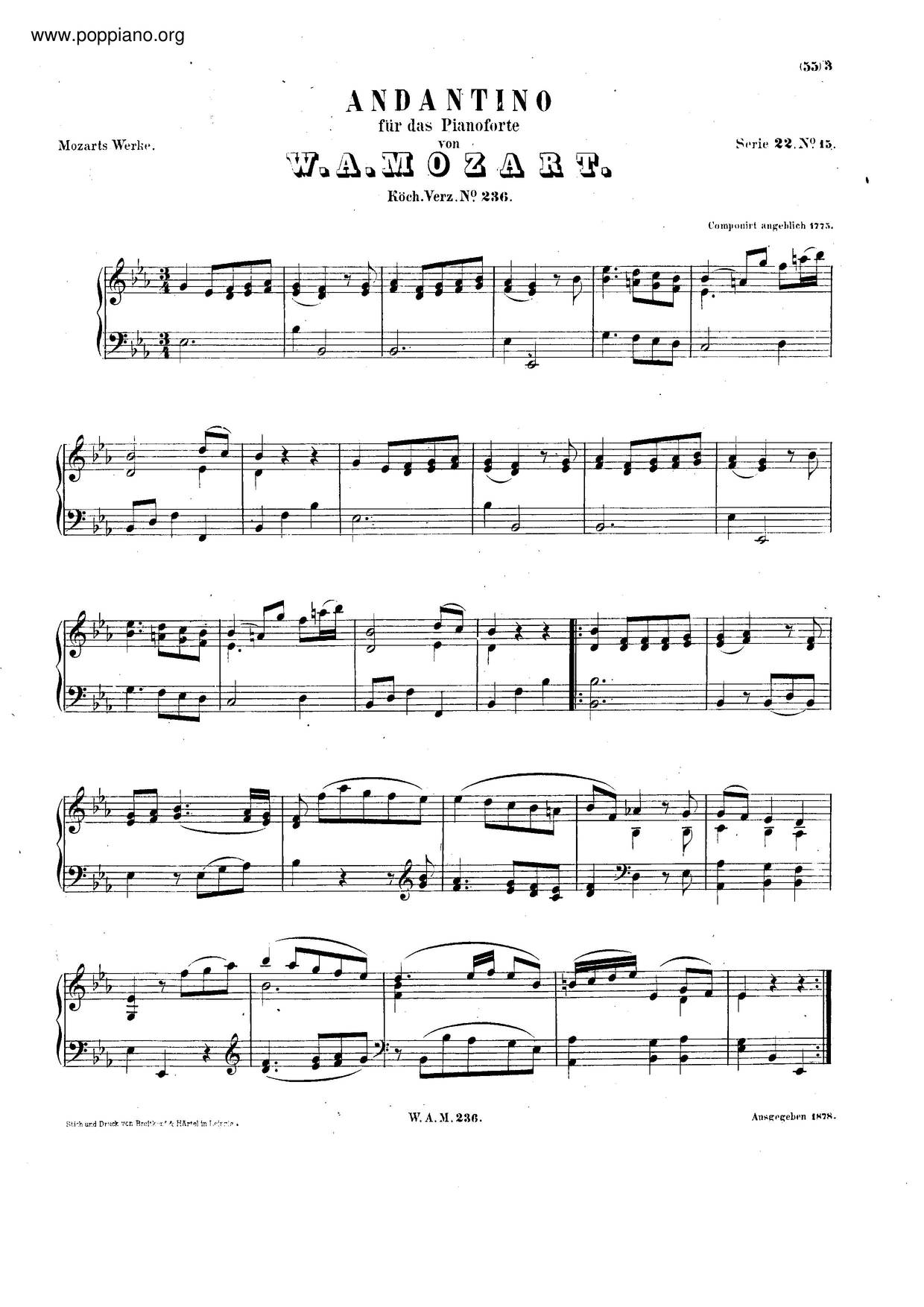 Andantino In E-Flat Major, K. 236/588B Score