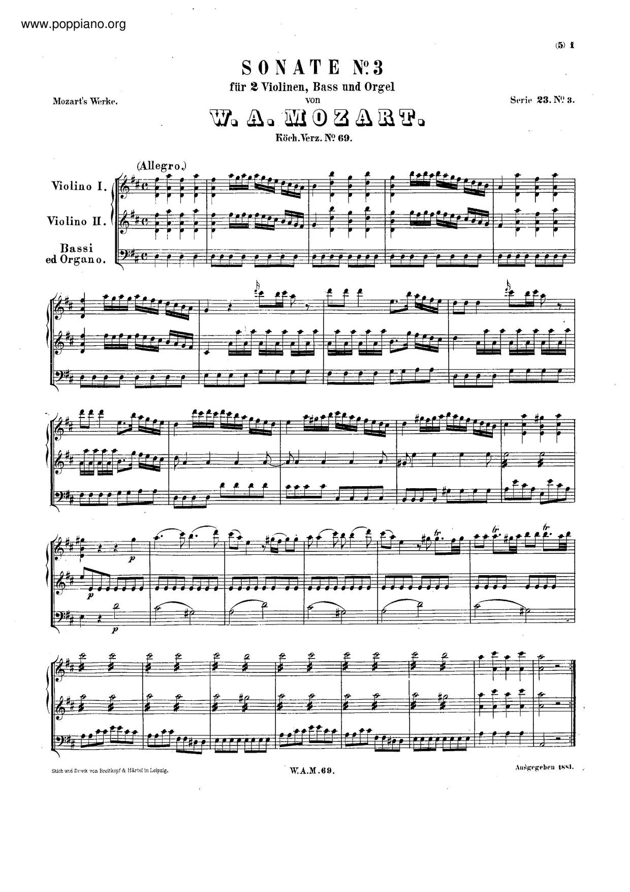 Church Sonata In D Major, K. 69/41K琴譜