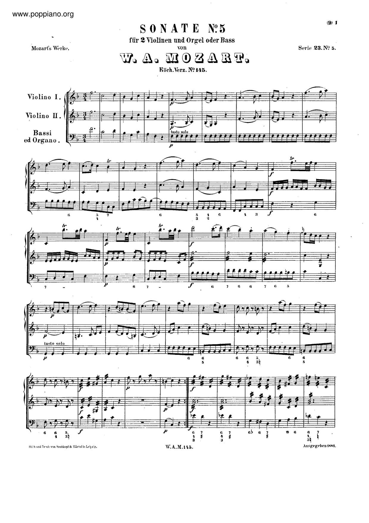 Church Sonata In F Major, K. 145/124B琴谱