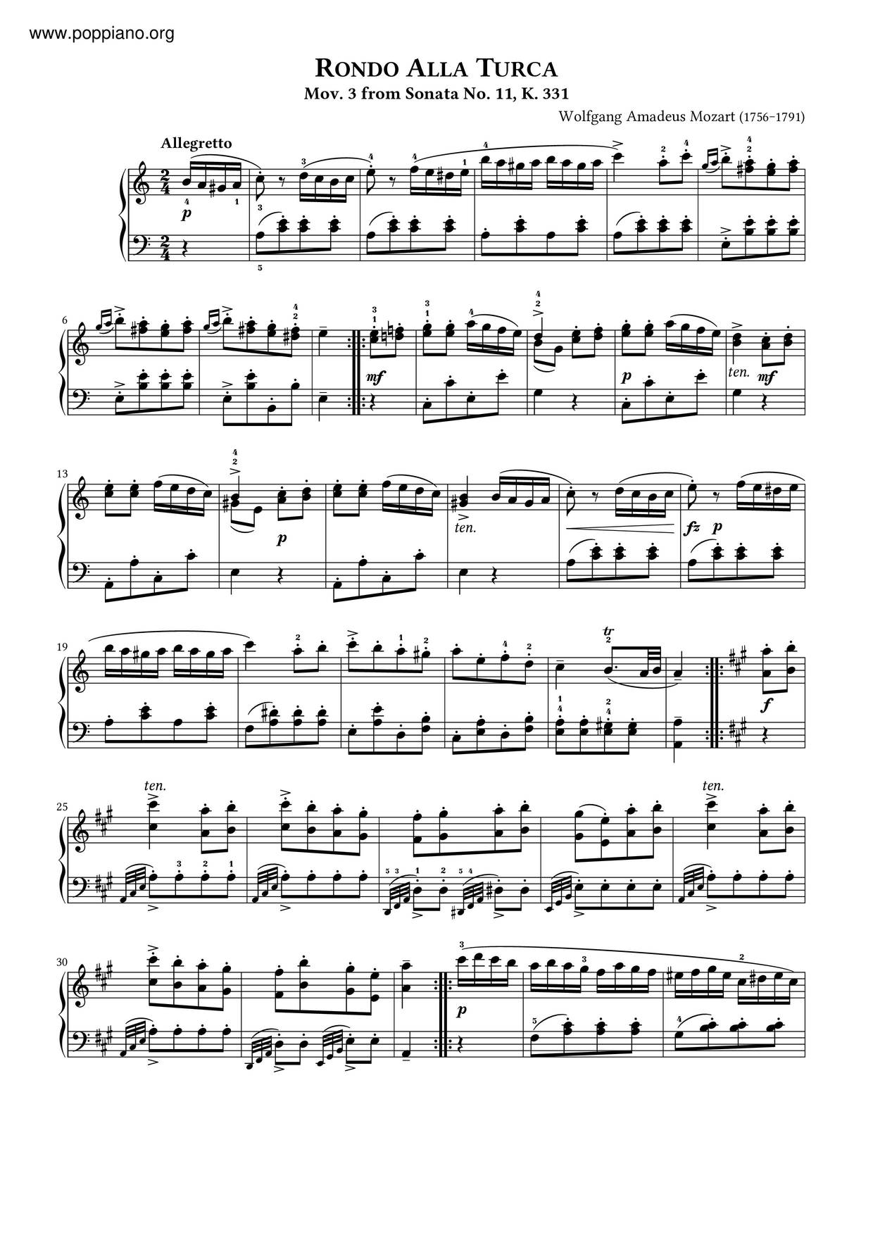Piano Sonata No. 11, K. 331琴谱