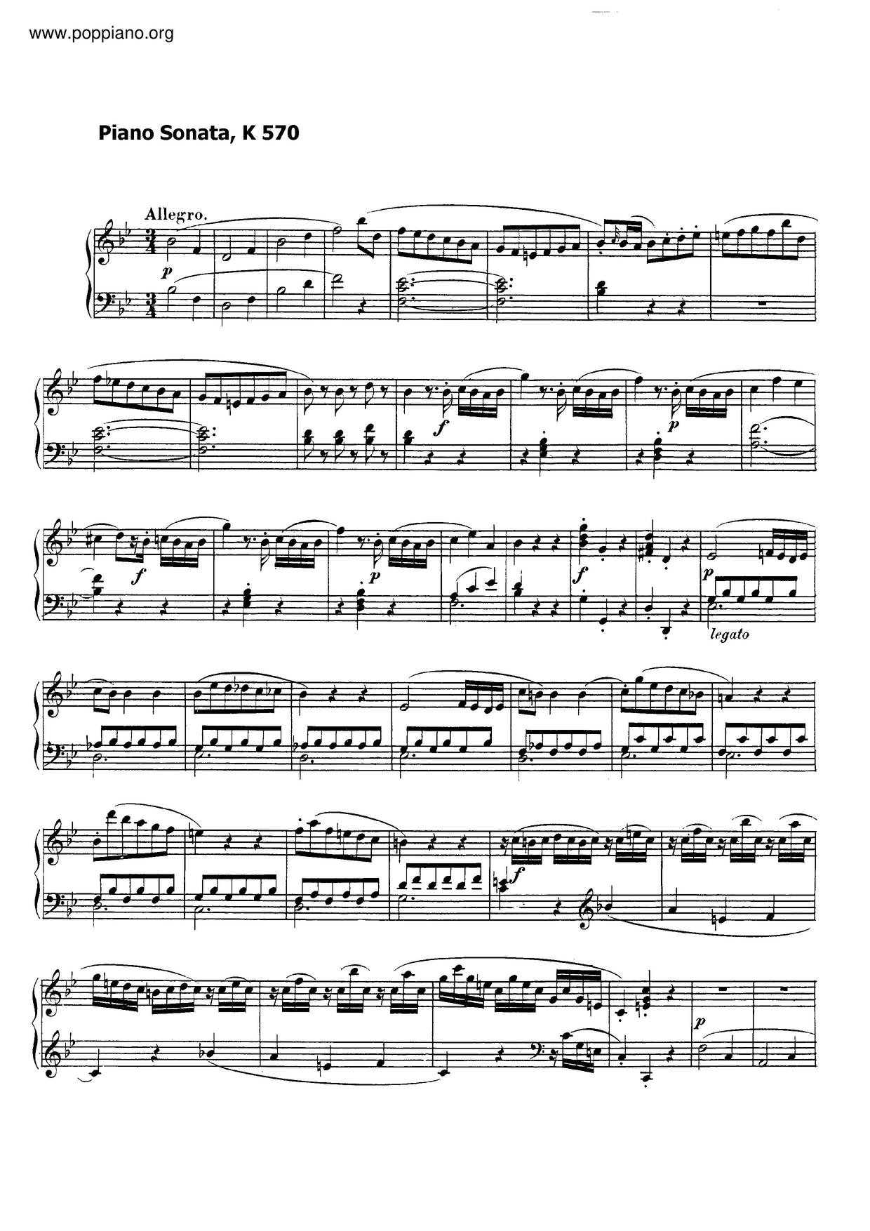 Piano Sonata No. 17 In B-Flat Major, K. 570琴谱