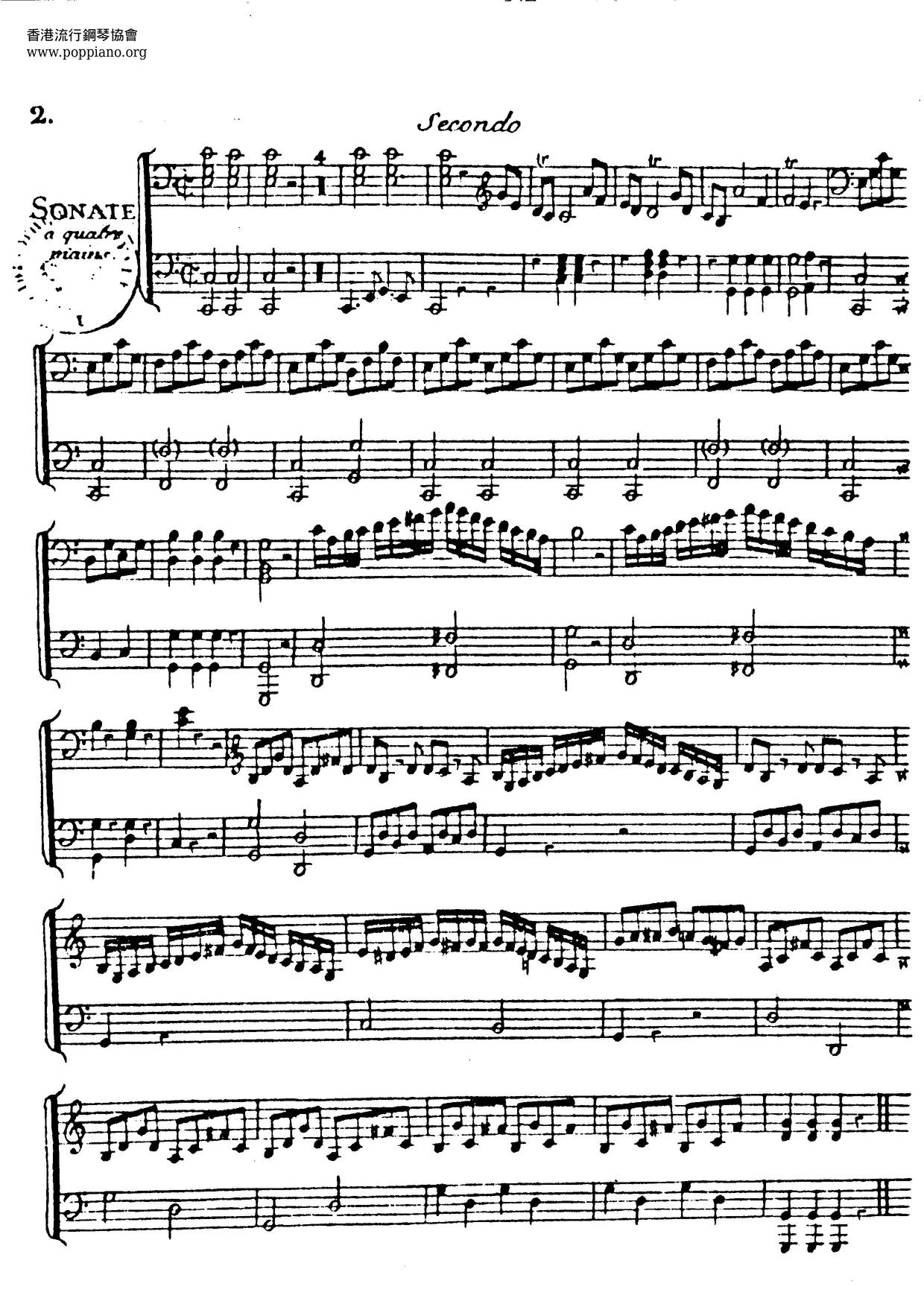 Sonata For Piano Four-Hands In C Major, K. 19D Score