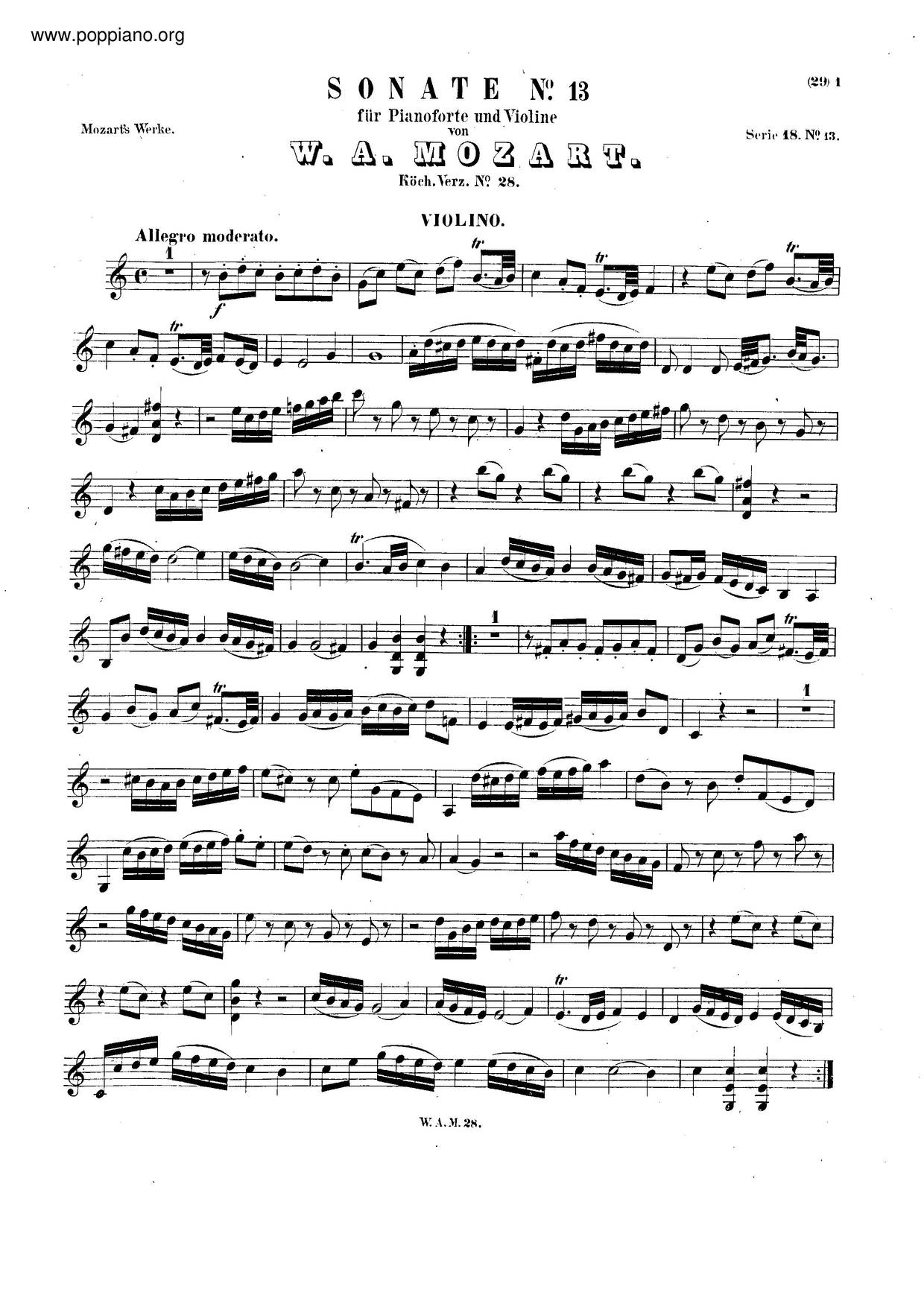 Violin Sonata In C Major, K. 28 Score