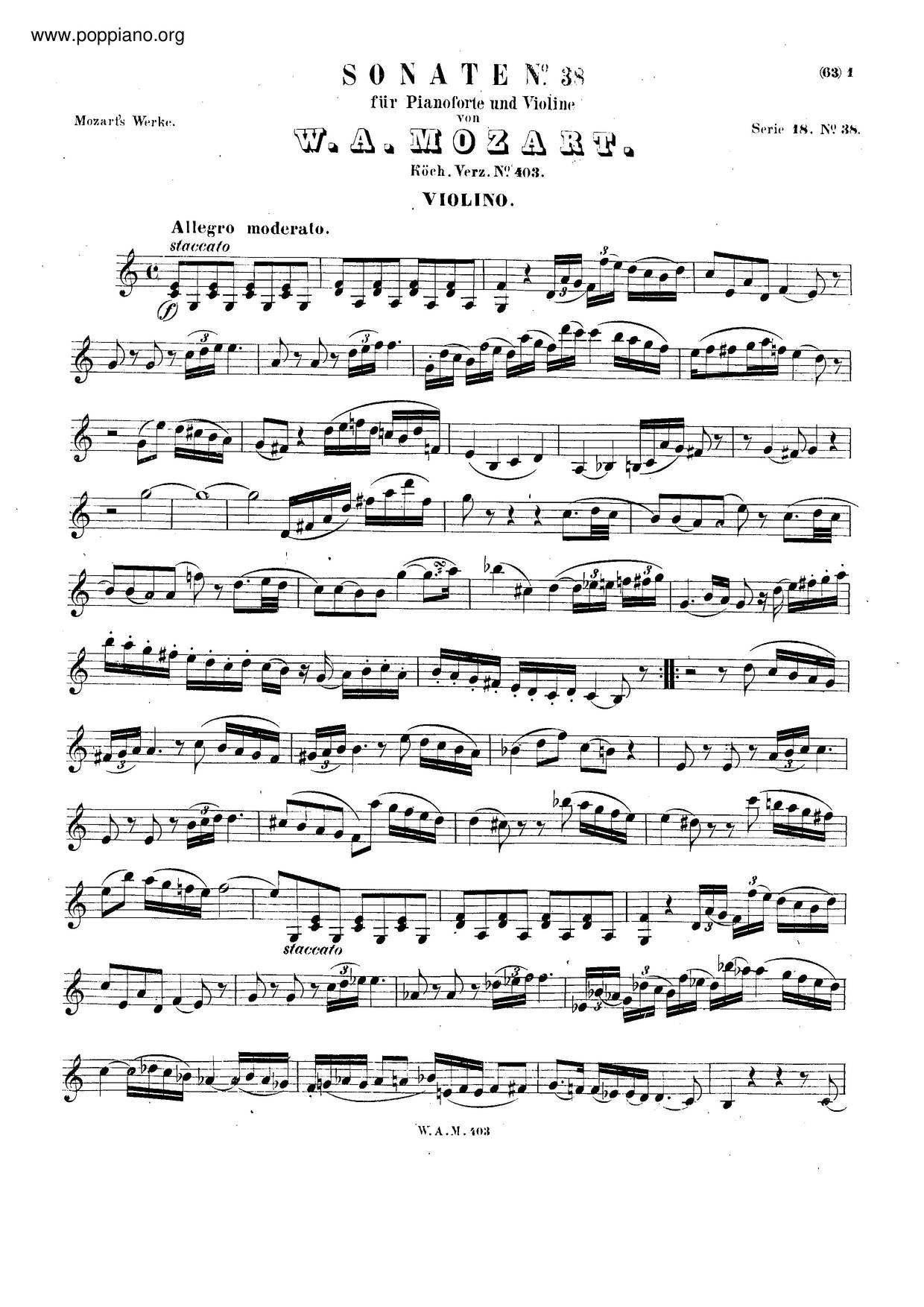 Violin Sonata In C Major, K. 403/385Cピアノ譜