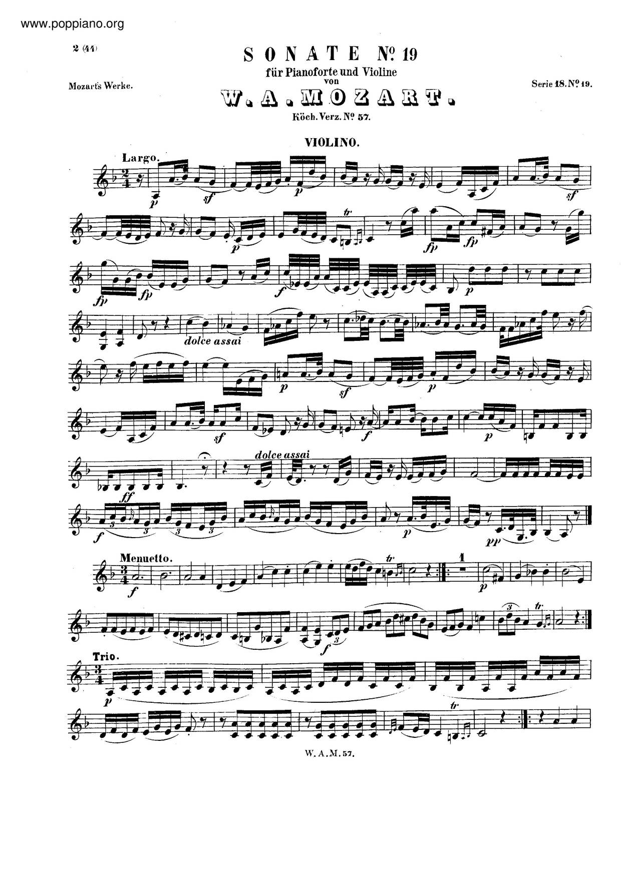 Violin Sonata In C Major, K. 57/Anh. C 23.03琴谱