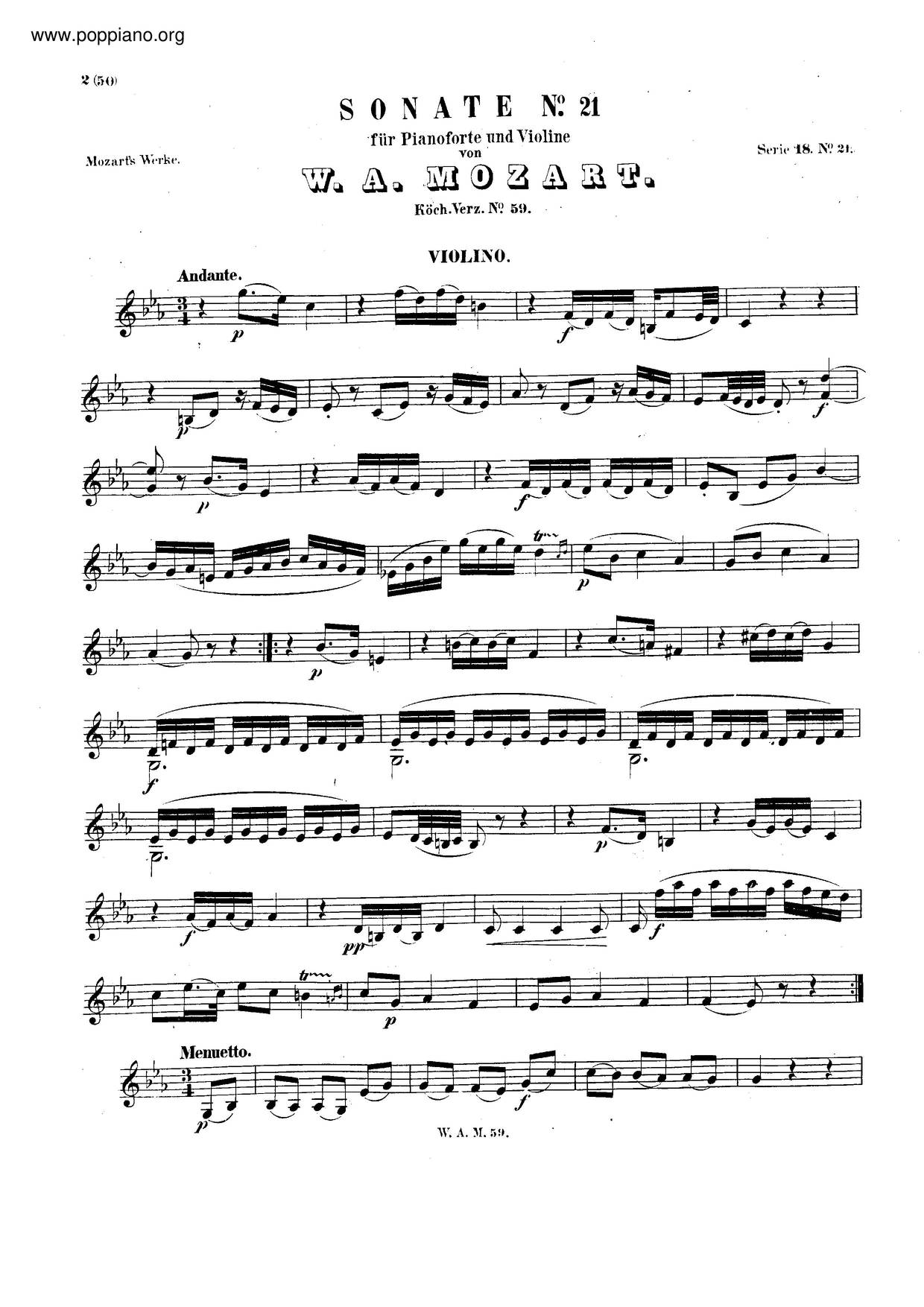 Violin Sonata In C Major, K. 59/Anh. C 23.05琴譜