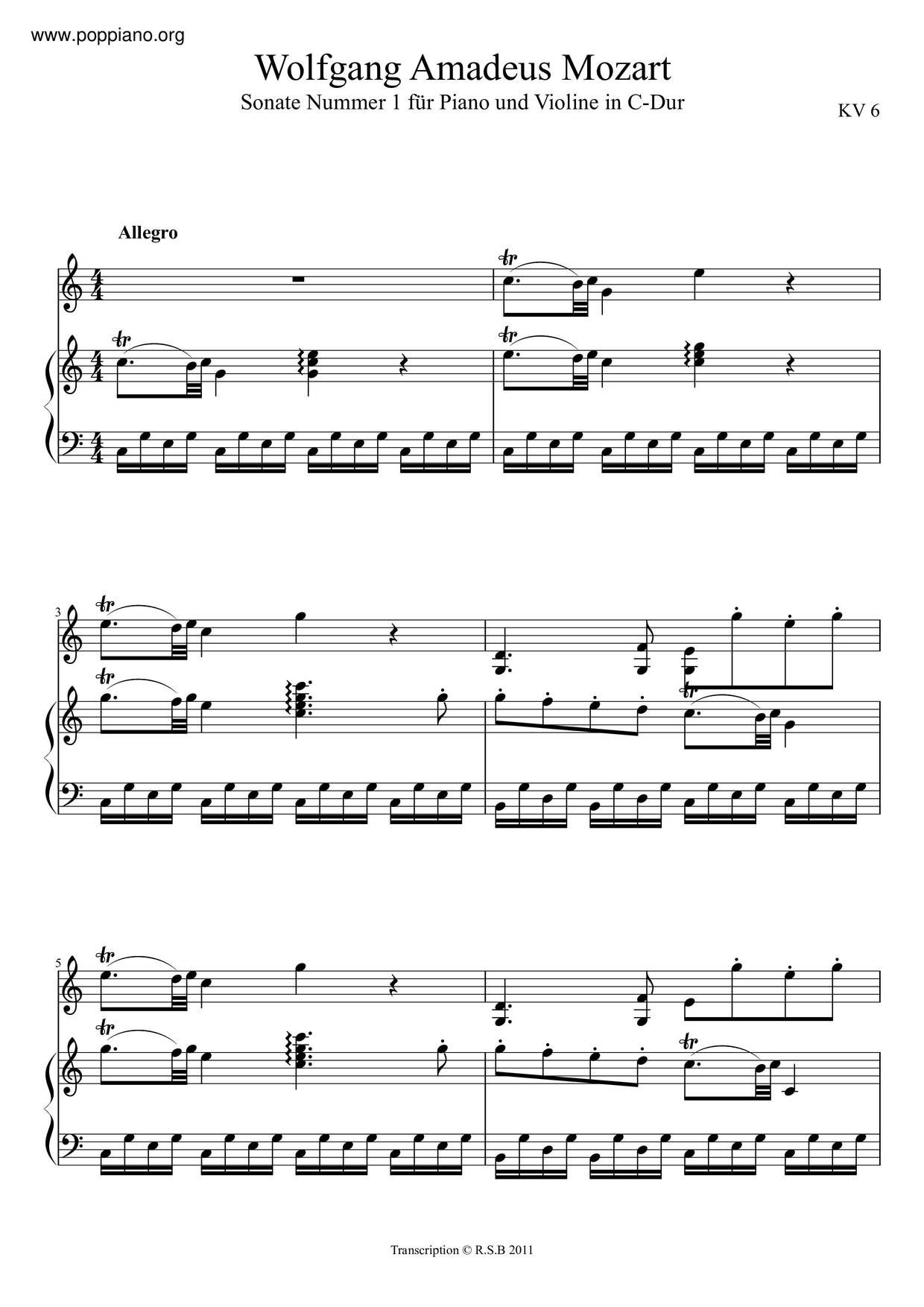 Violin Sonata In C Major, K. 6琴譜