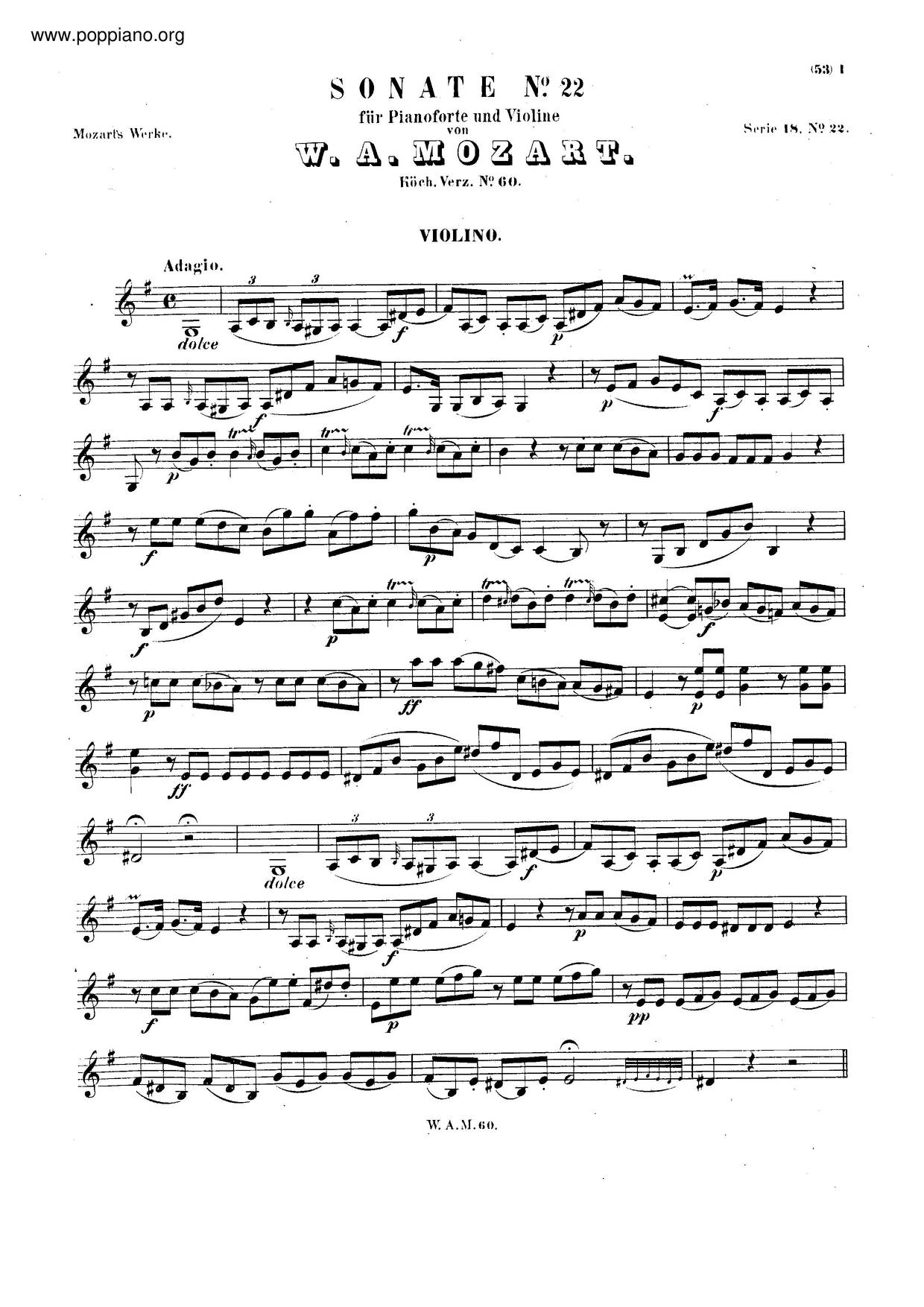 Violin Sonata In E Minor, K. 60/Anh. C 23.06 Score