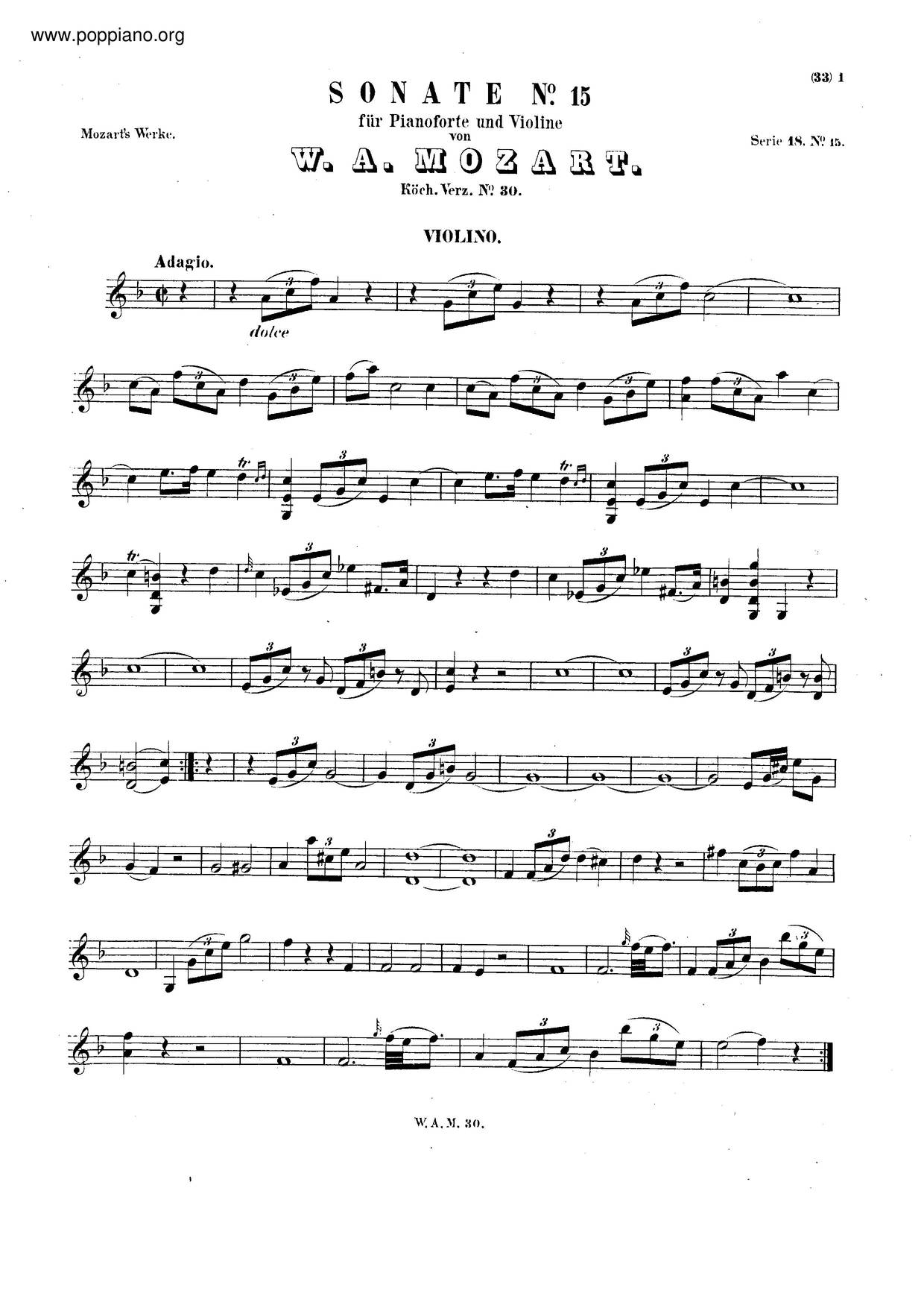 Violin Sonata In F Major, K. 30琴谱
