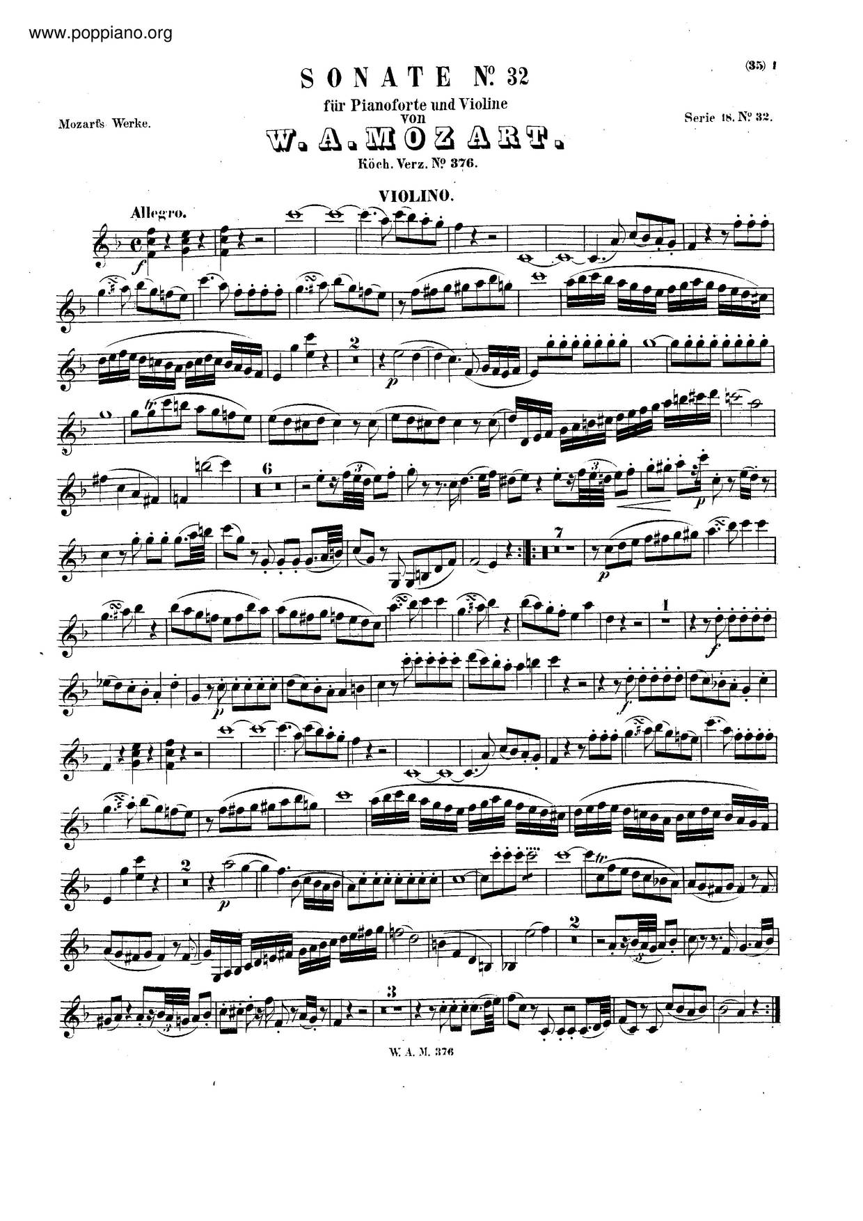 Violin Sonata In F Major, K. 376/374D琴譜