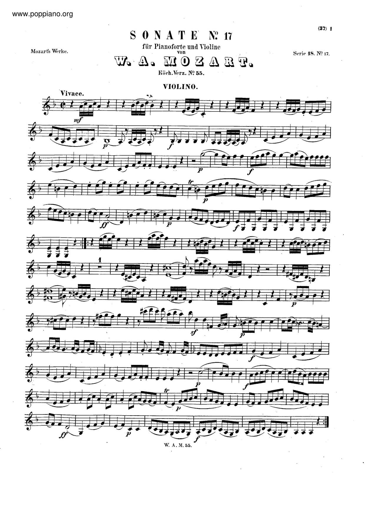 Violin Sonata In F Major, K. 55/Anh. C 23.01ピアノ譜