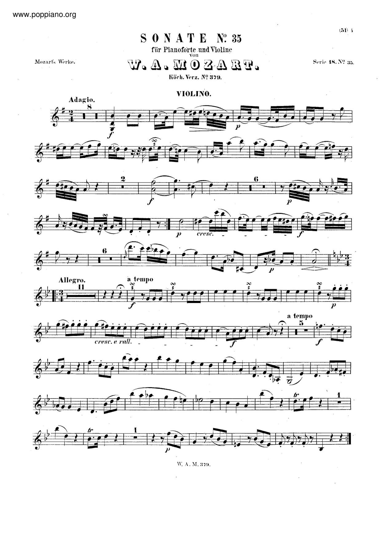 Violin Sonata In G Major, K. 379/373Aピアノ譜