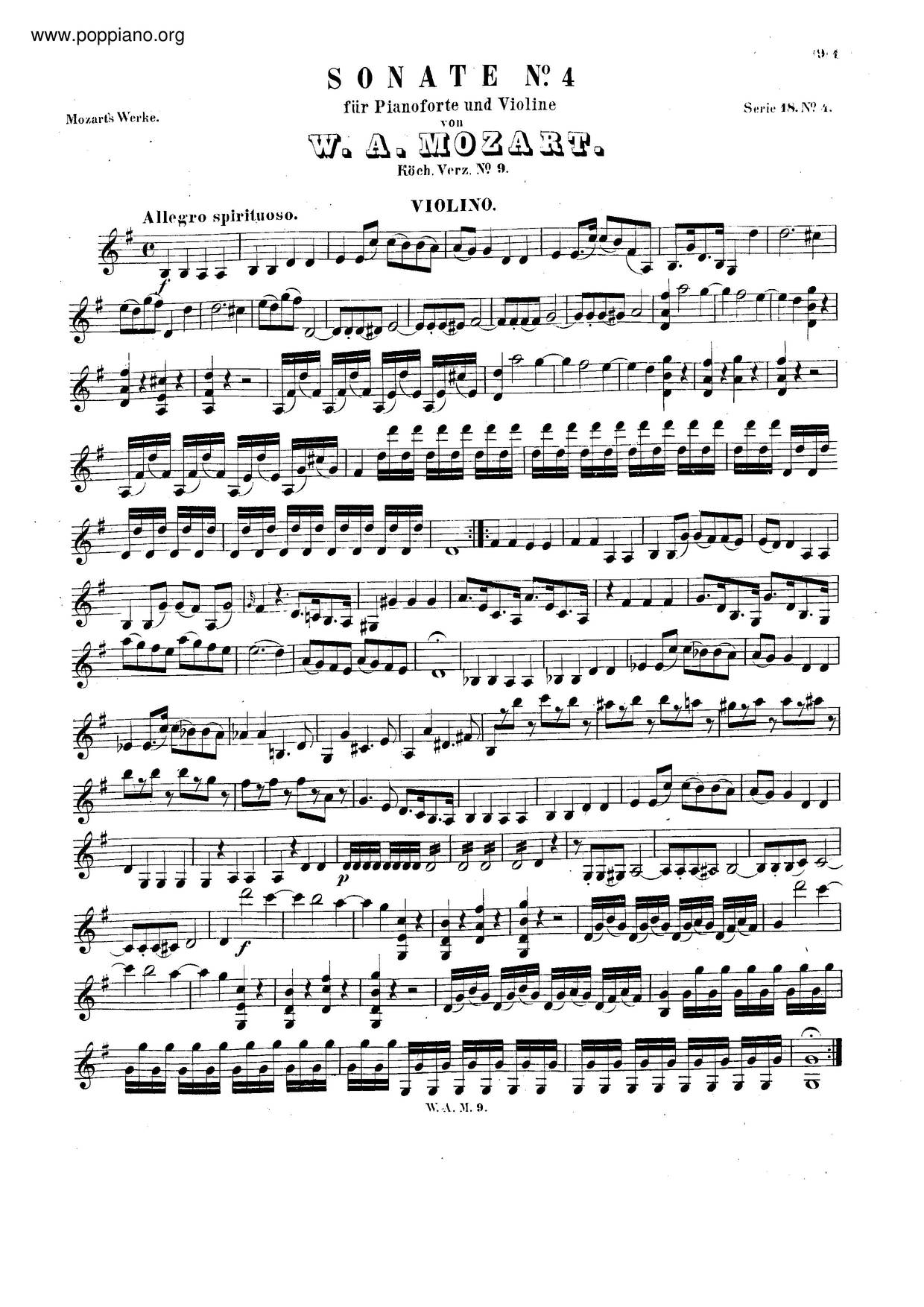 Violin Sonata In G Major, K. 9琴谱