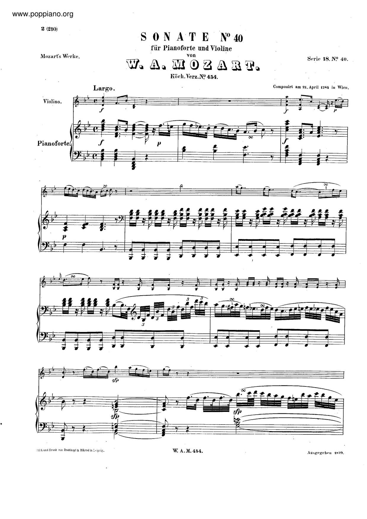 Violin Sonata No. 32 In B-Flat Major, K. 454琴譜