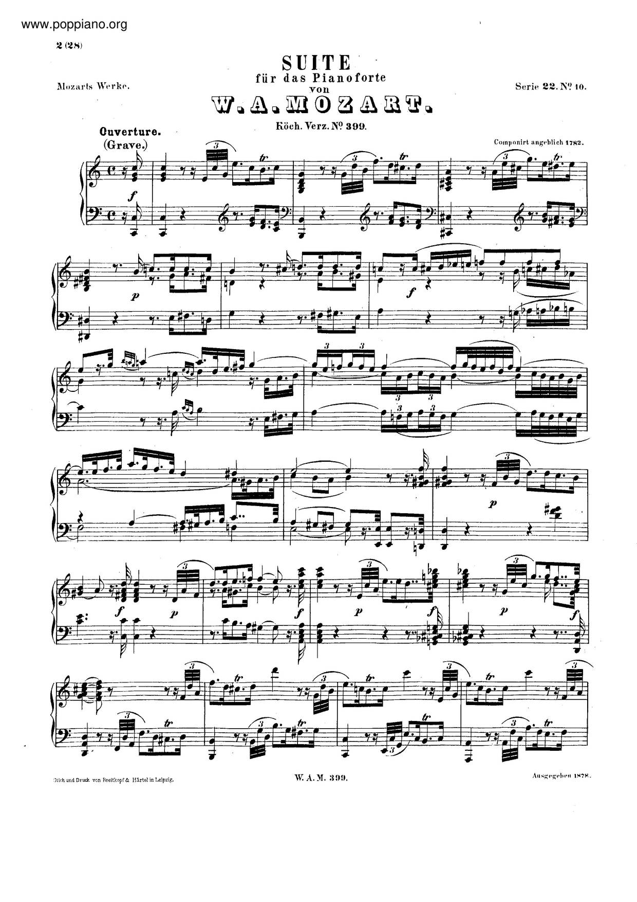 Suite In C Major, K. 399/385I琴谱