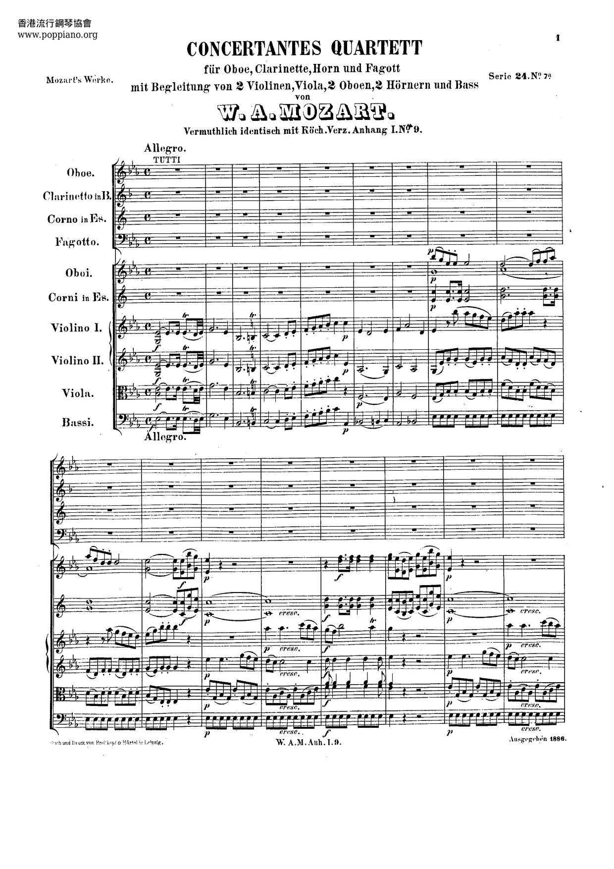 Sinfonia Concertante In E-Flat Major, K. 297B/Anh.c 14.01琴谱