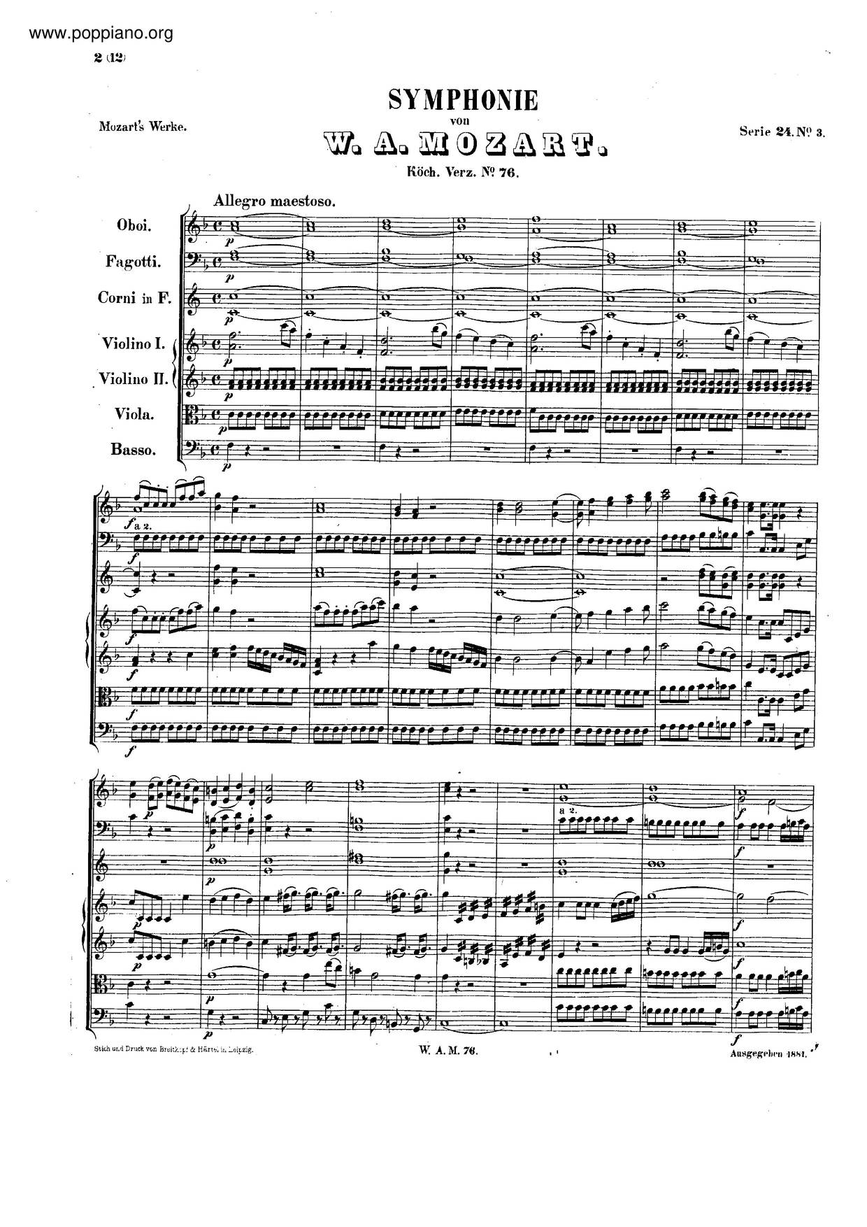 Symphony No. 43 In F Major, K. 76/42A Score