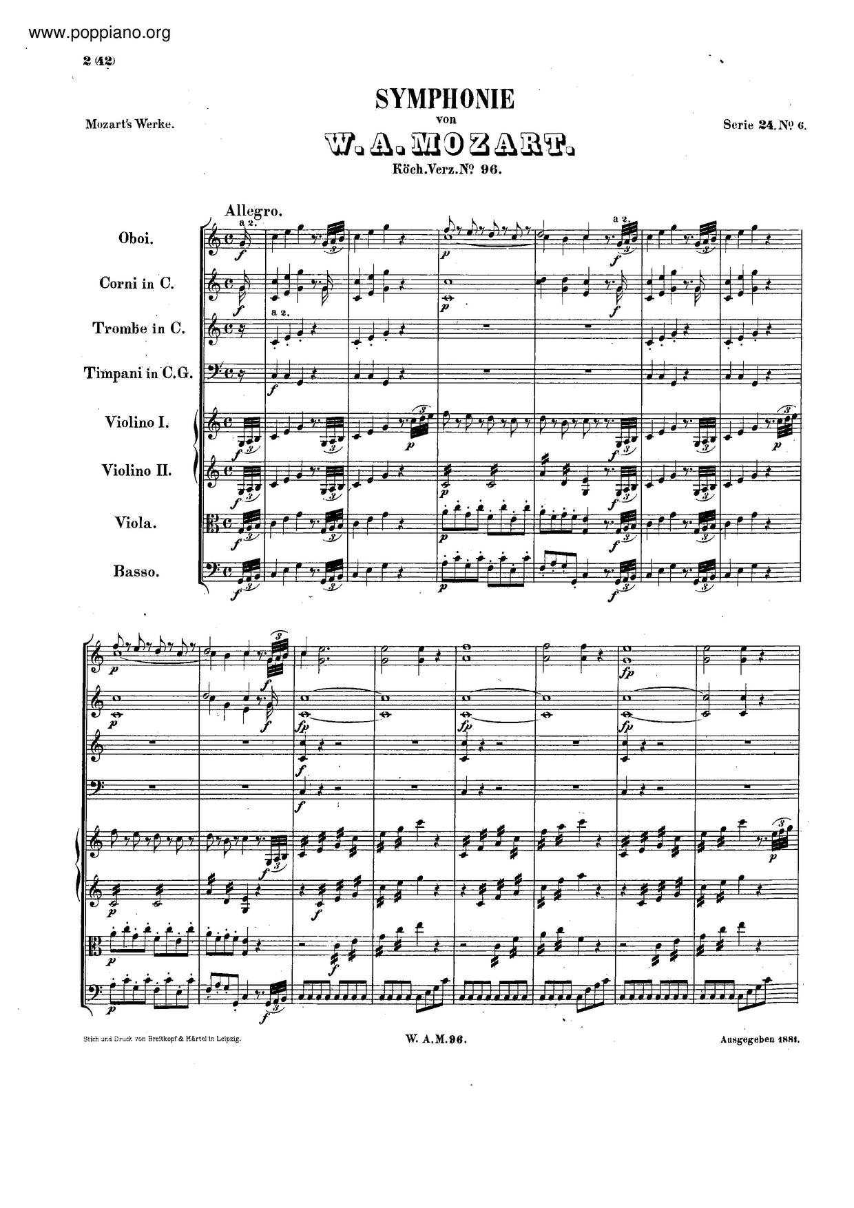Symphony No. 46 In C Major, K. 96/111Bピアノ譜