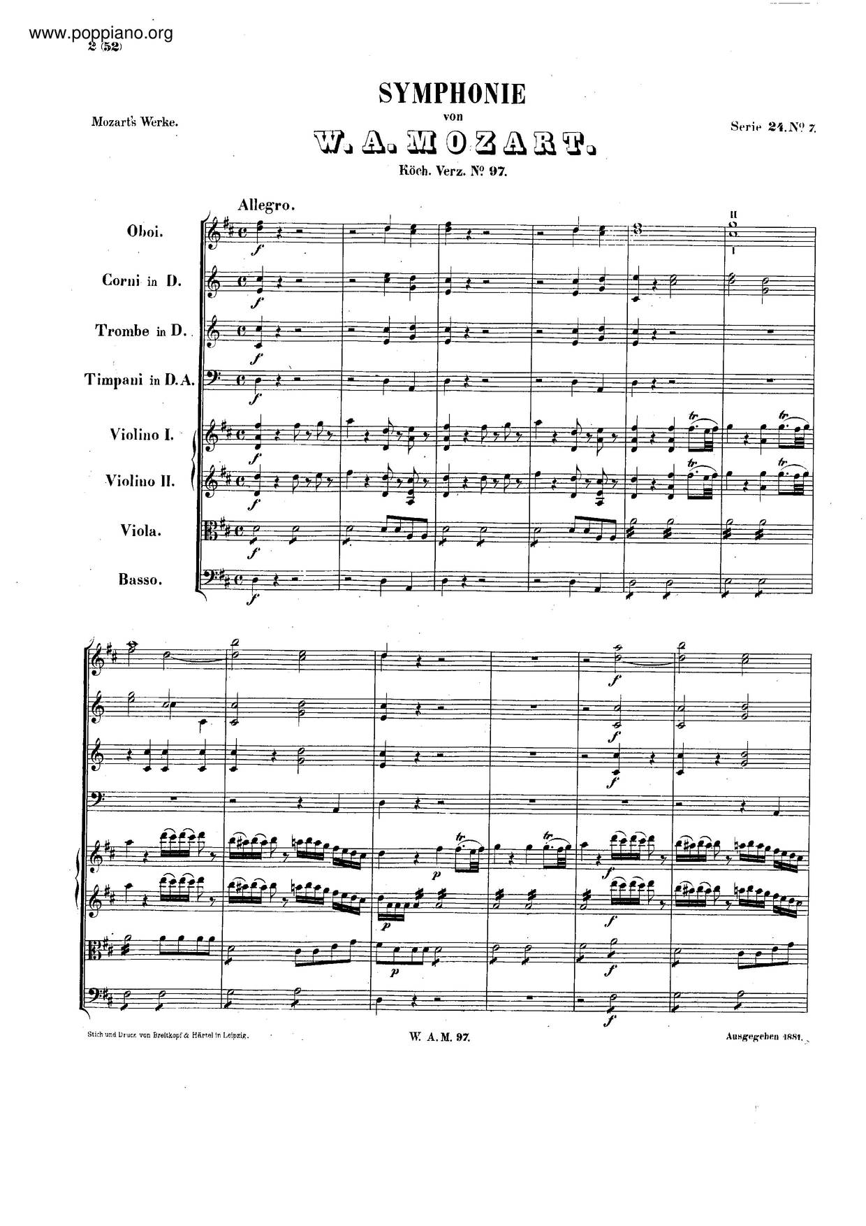 Symphony No. 47 In D Major, K. 97/73M琴谱