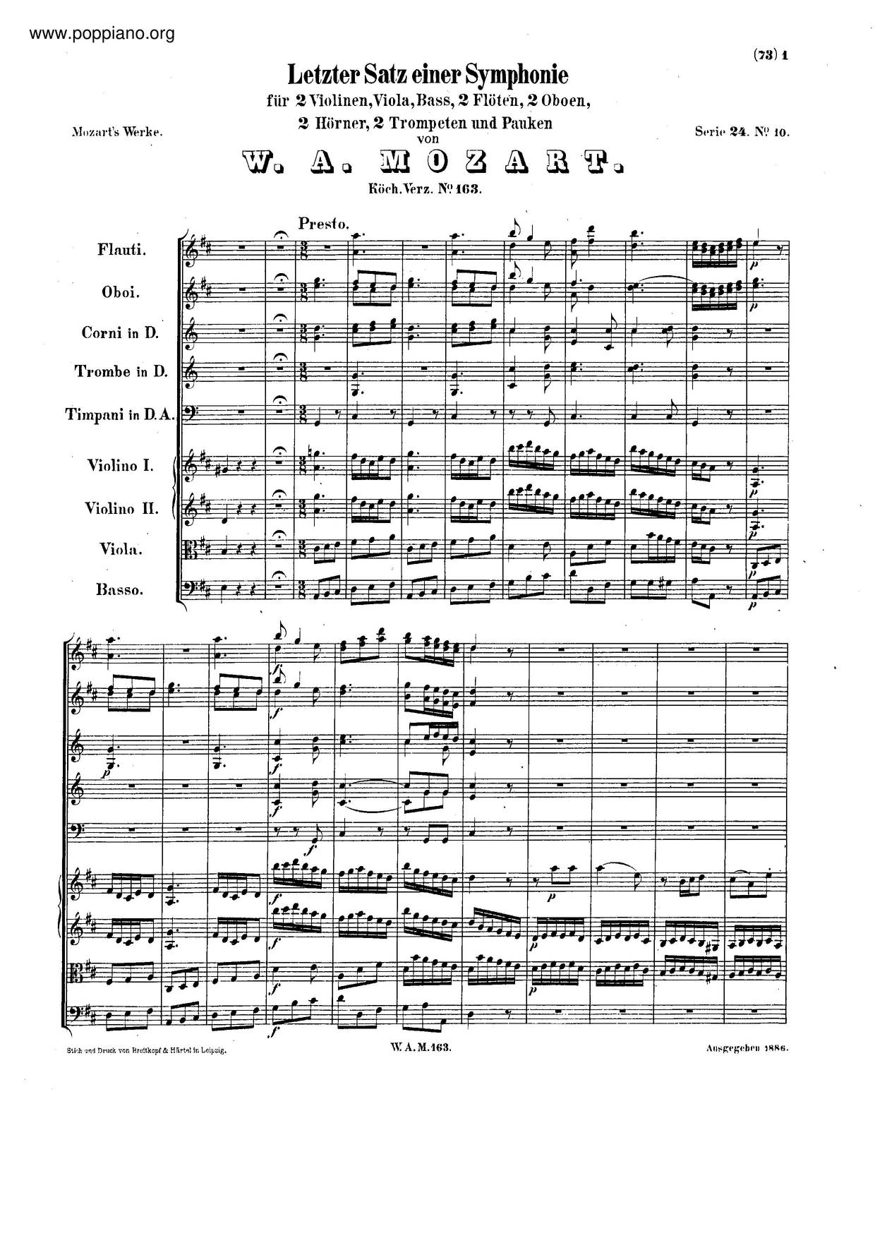 Symphony No. 50 In D Major, K. 141Aピアノ譜