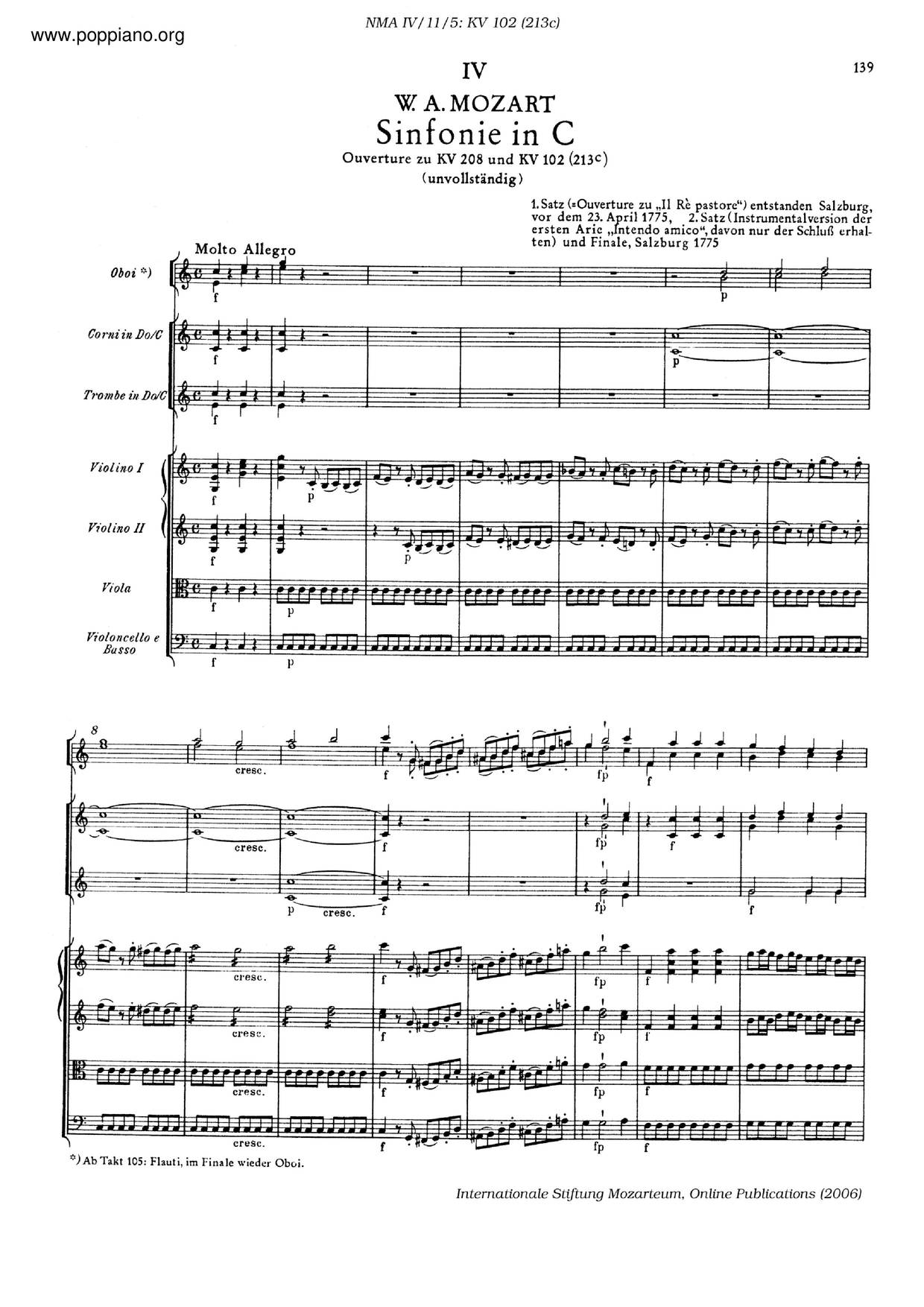 Symphony No. 52 In C Major, K. 102/213C Score