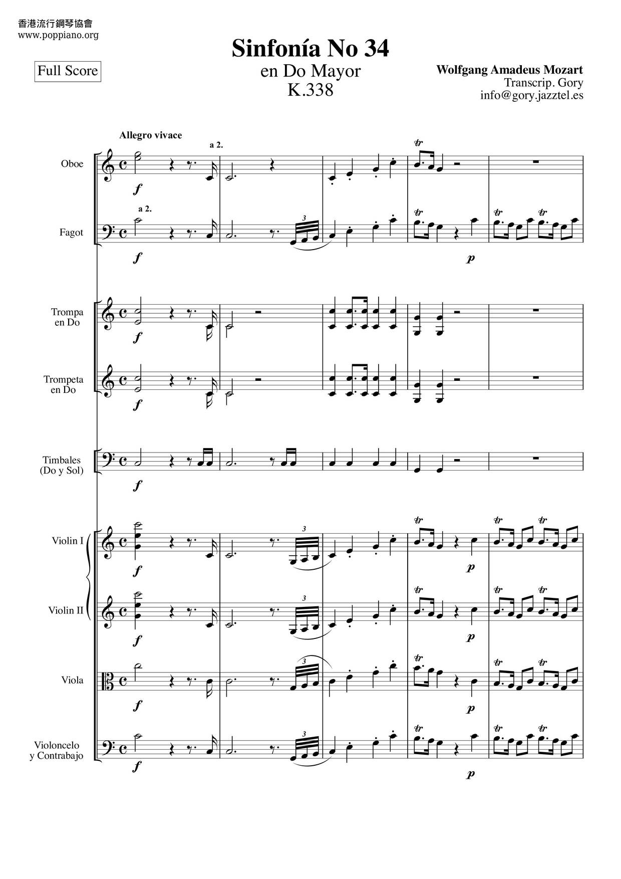 Symphony No. 34 In C Major, K. 338琴譜