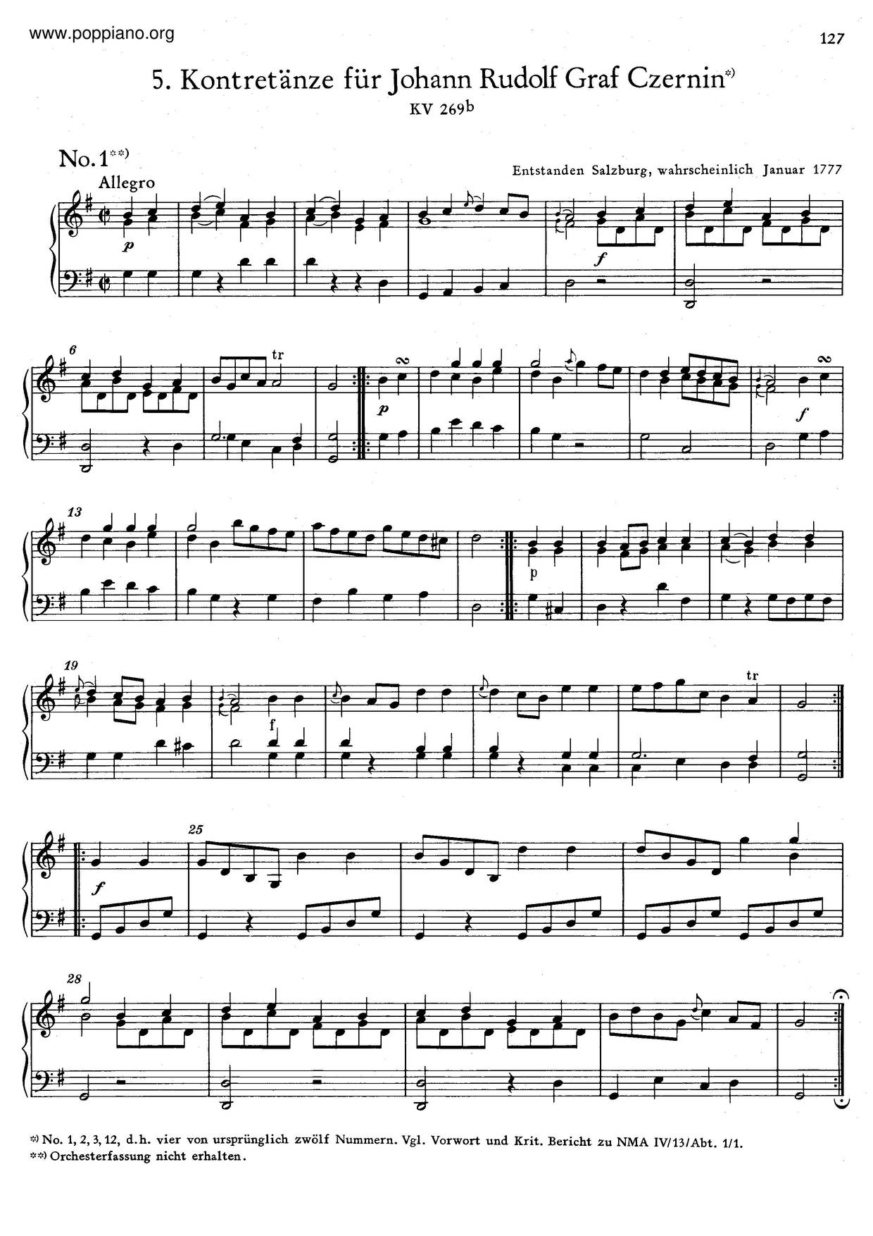 4 Country Dances, K. 269Bピアノ譜