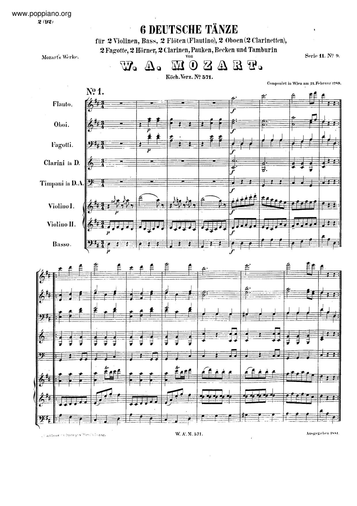 6 German Dances, K. 571 Score