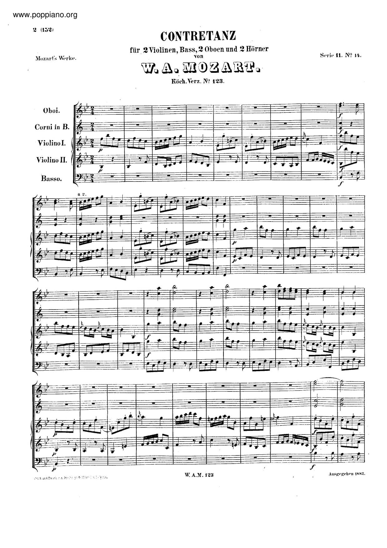 Country Dance In B-Flat Major, K. 123/73G Score