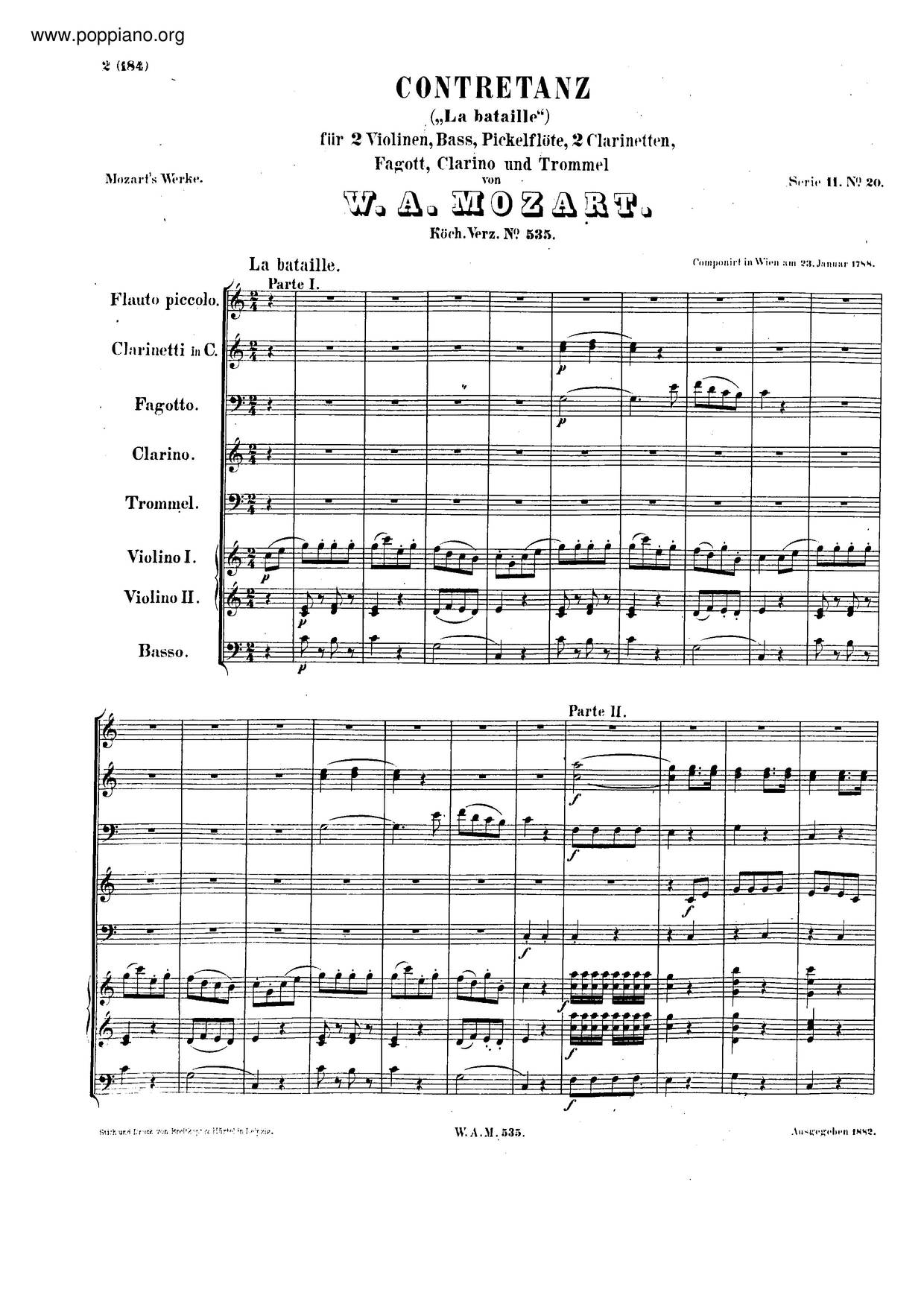 Country Dance In C Major, K. 535 Score