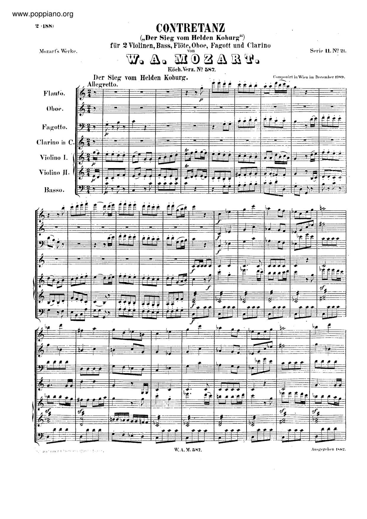 Country Dance In C Major, K. 587 Score