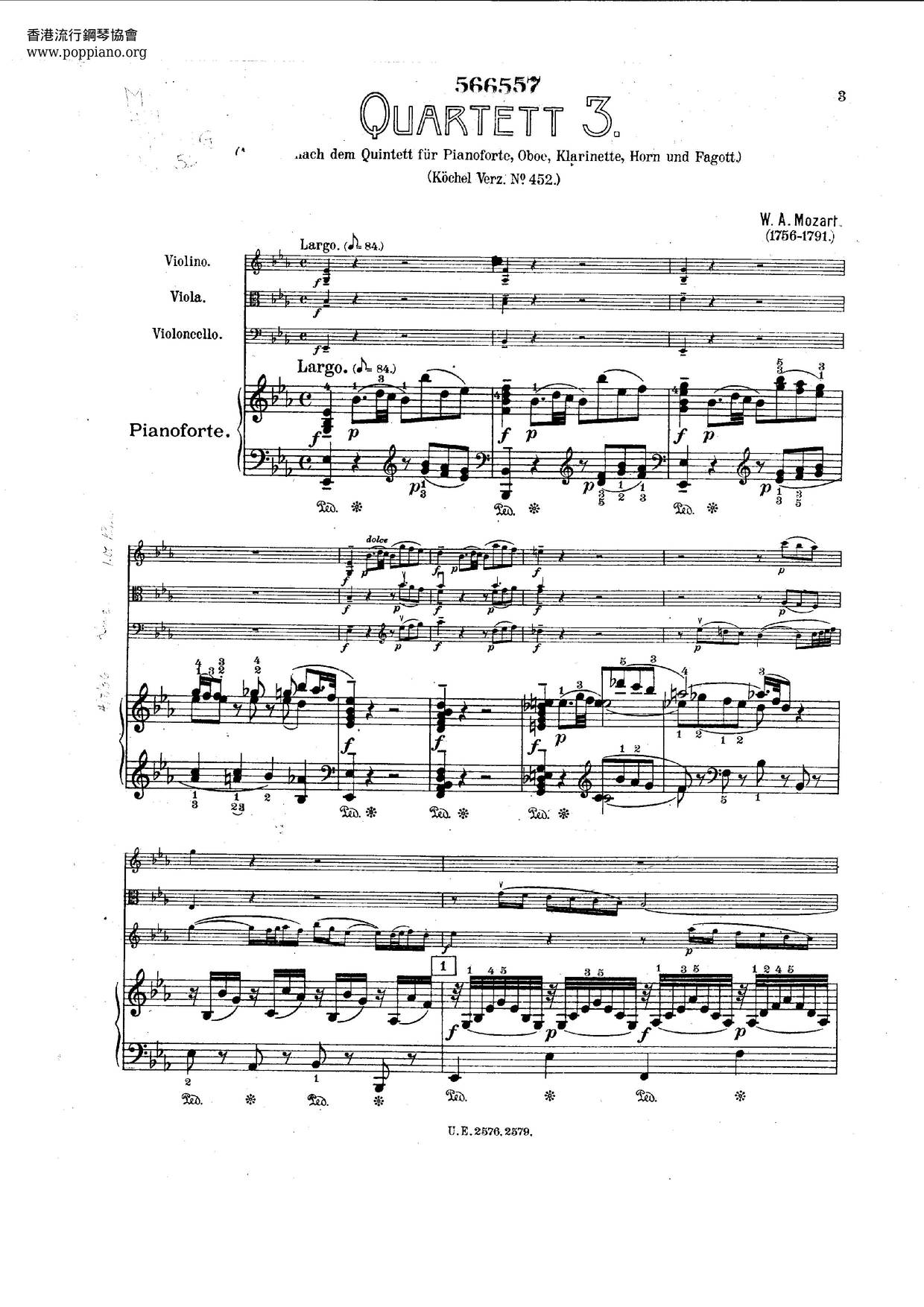 Quintet In E-Flat Major, K. 452 Score