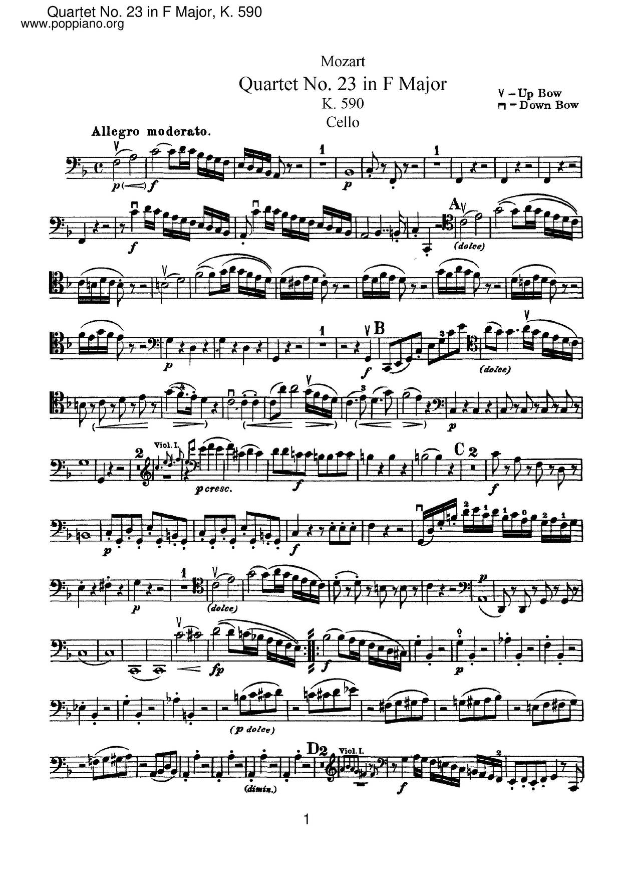 String Quintet No. 1 In B-Flat Major, K. 174 Score