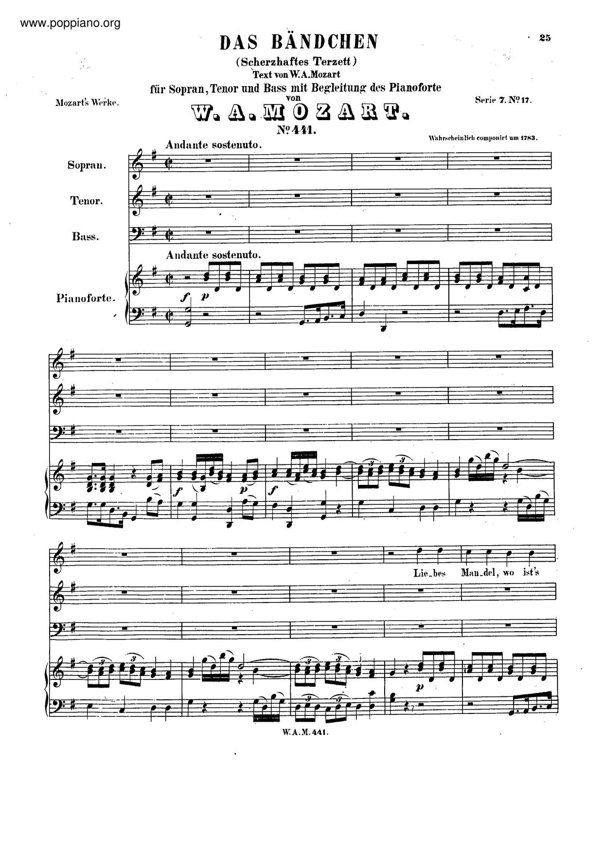 Das Bandel, K. 441 Score
