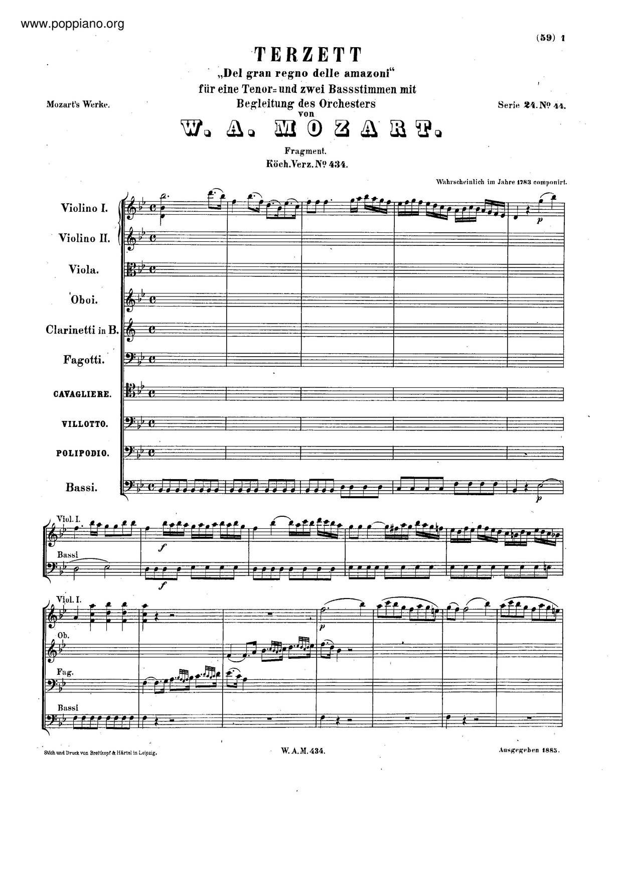 Del Gran Regno Delle Amazoni, K. 434/480Bピアノ譜