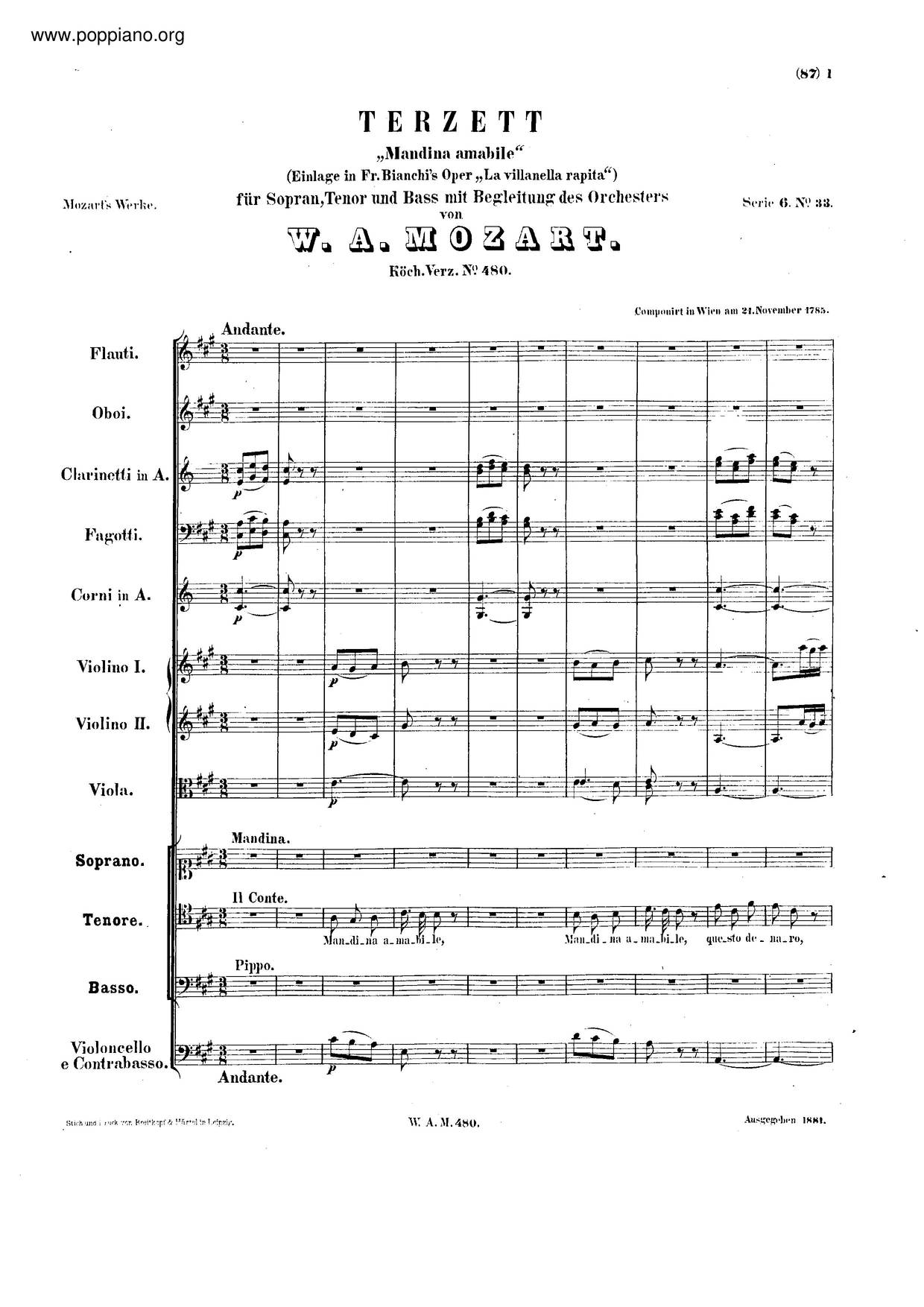 Mandina Amabile, K. 480 Score