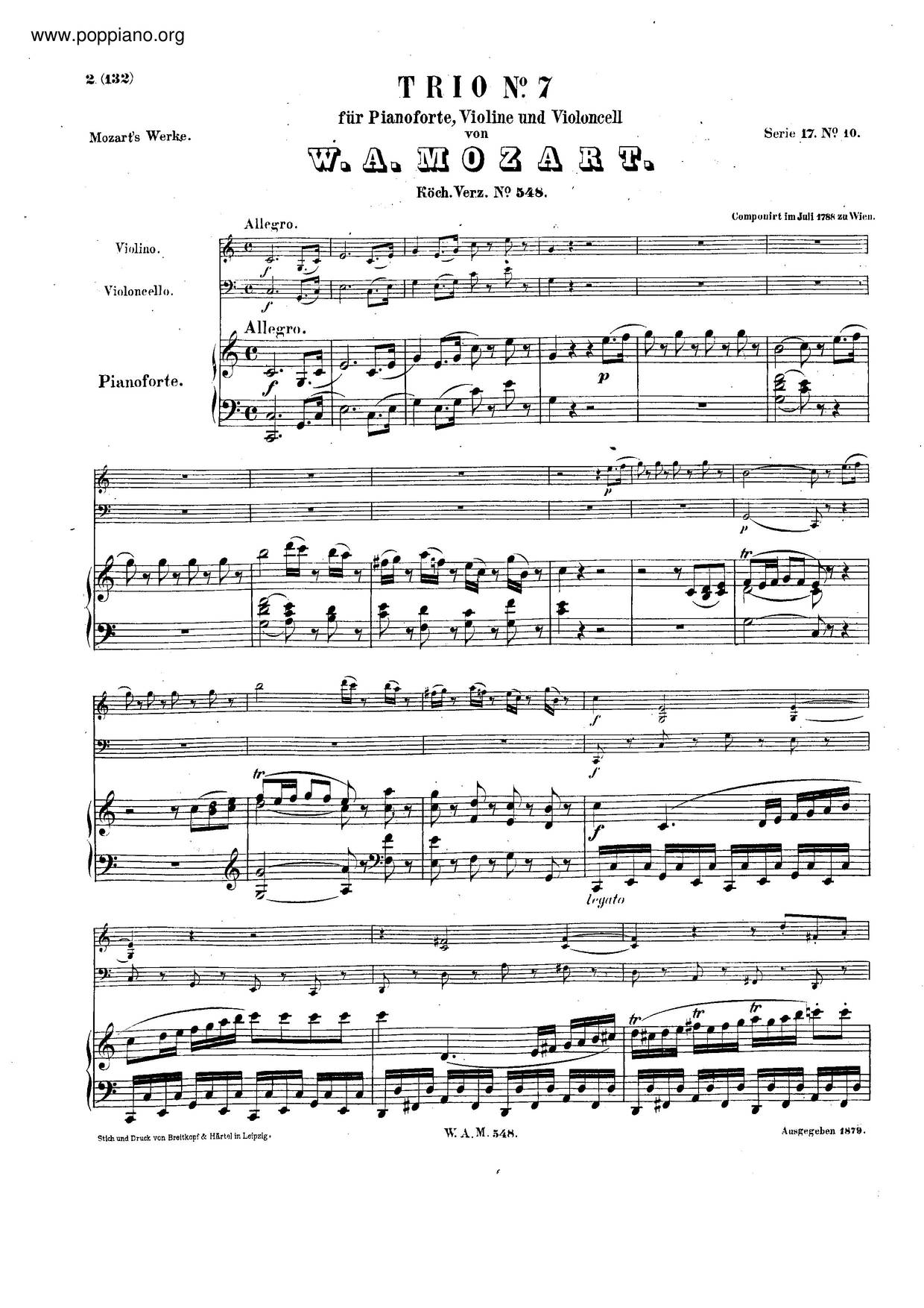 Piano Trio In C Major, K. 548 Score