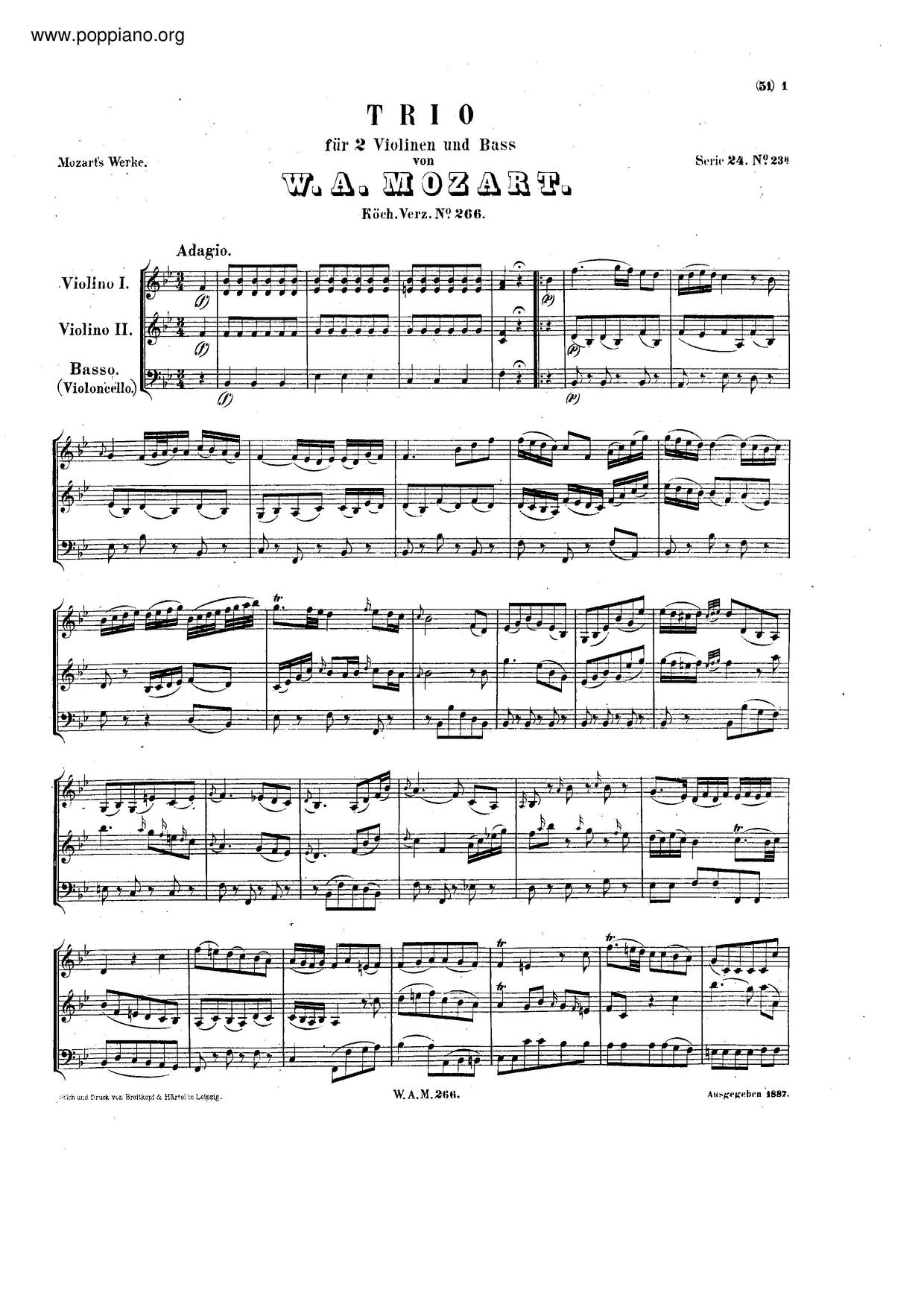Trio In B-Flat Major, K. 266/271F琴谱
