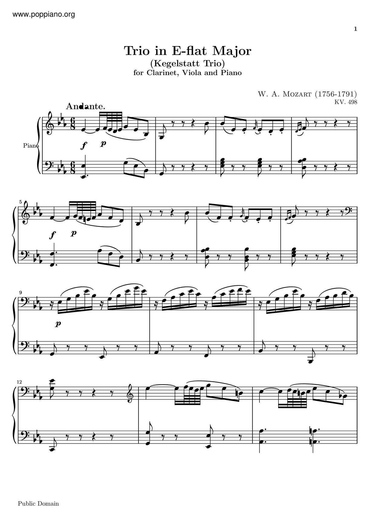 Trio In E-Flat Major, K. 498琴谱