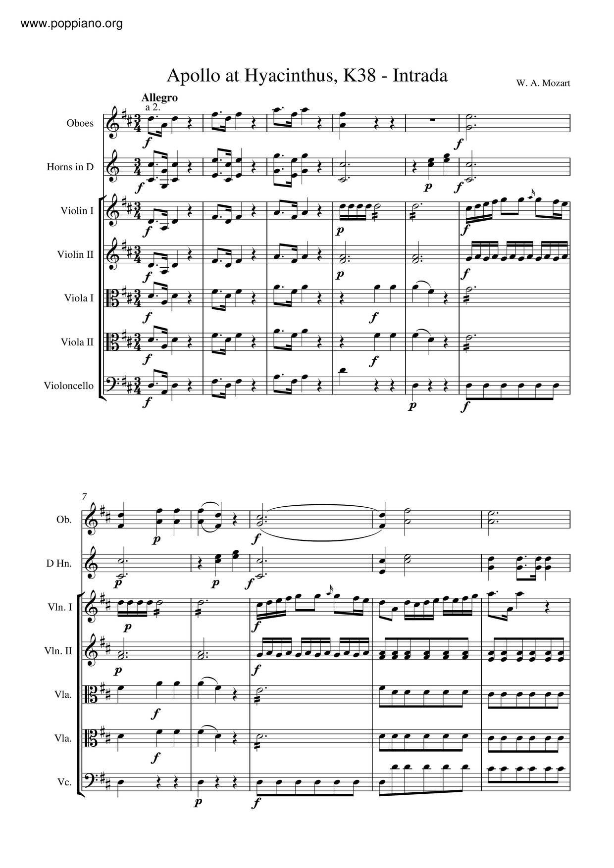 Apollo Et Hyacinthus, K. 38ピアノ譜