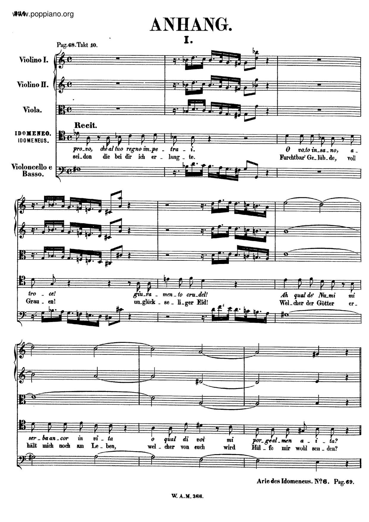 Idomeneo, K. 366ピアノ譜
