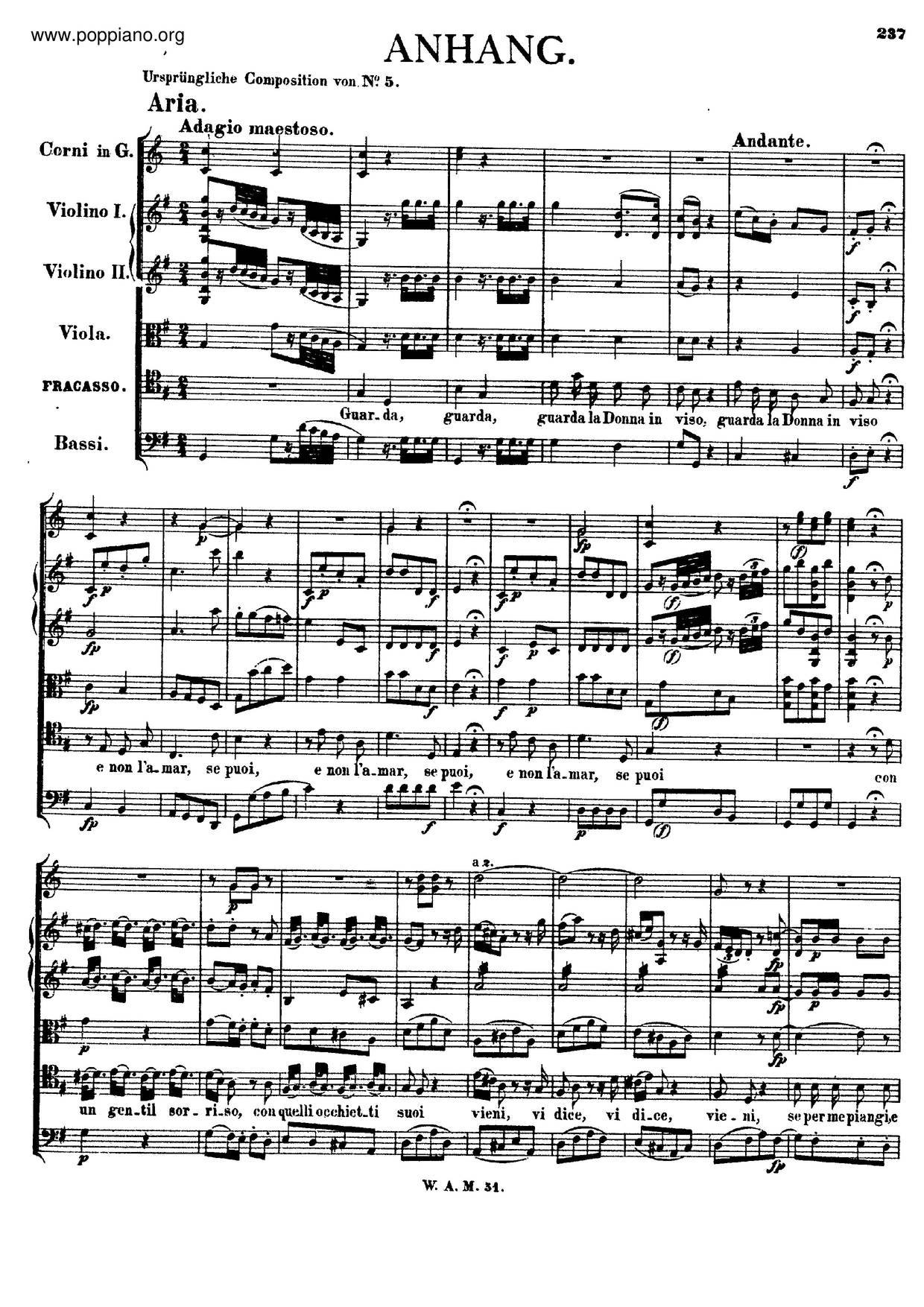 La Finta Semplice, K. 51/46Aピアノ譜