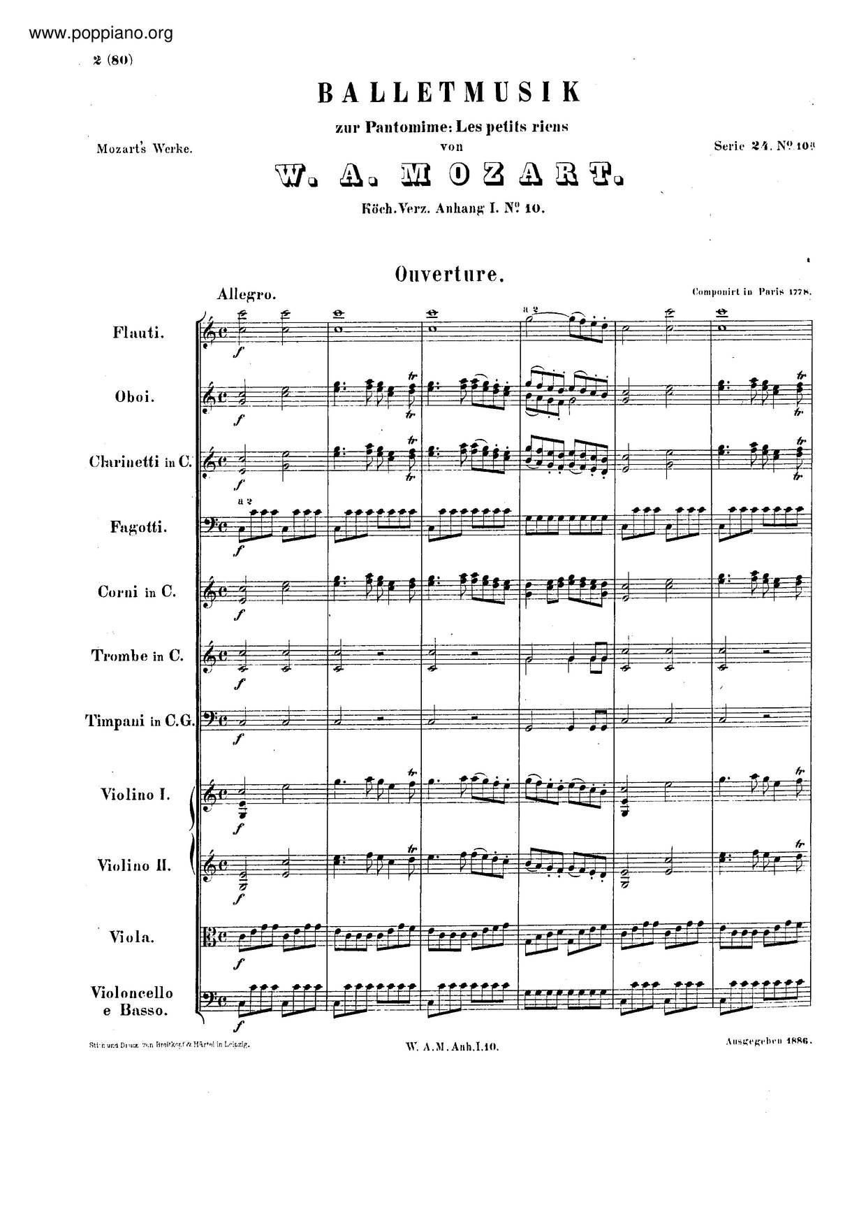 Les Petits Riens, K. Anh. 10/299Bピアノ譜