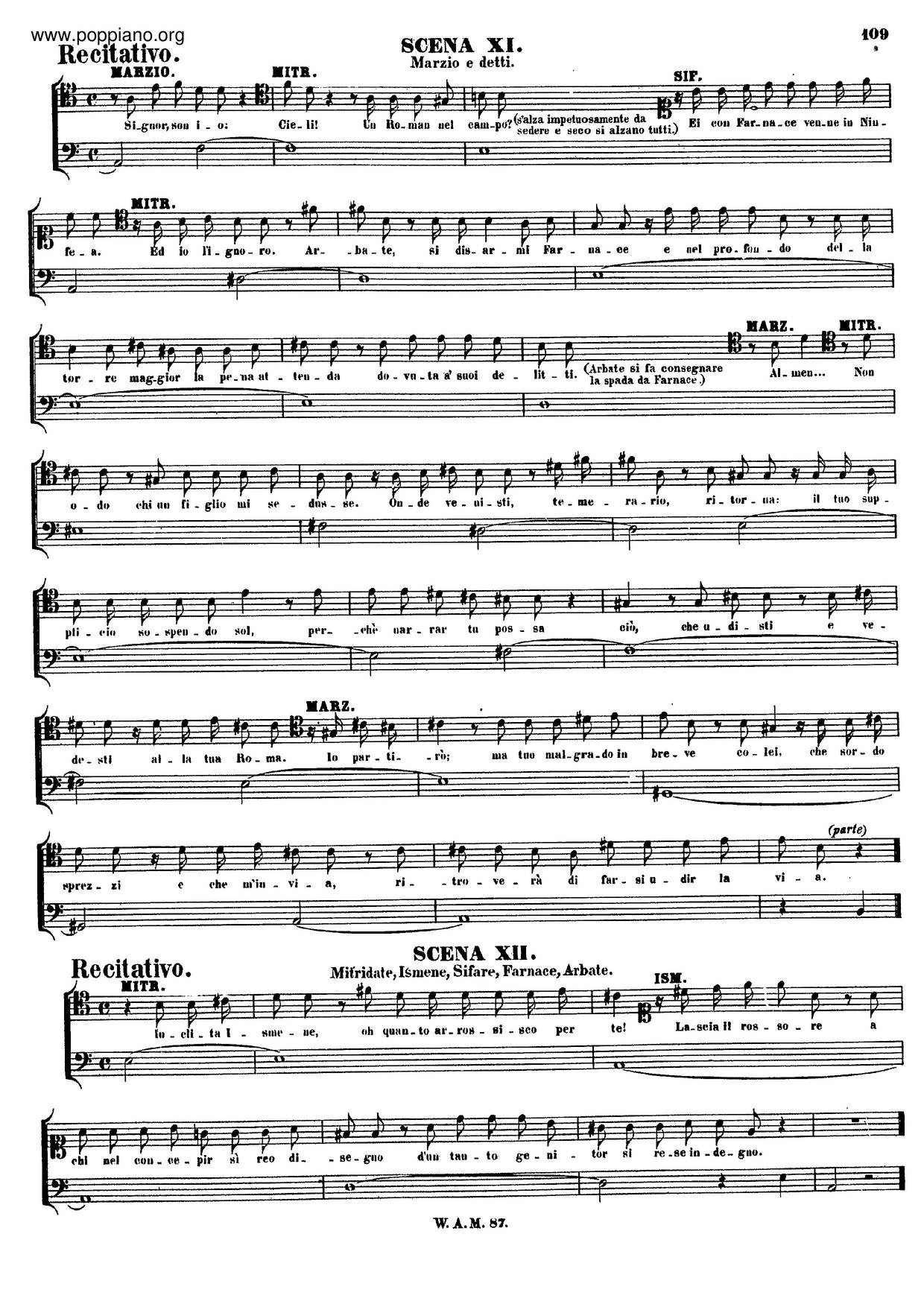 Mitridate, Rè Di Ponto, K. 87/74A琴譜